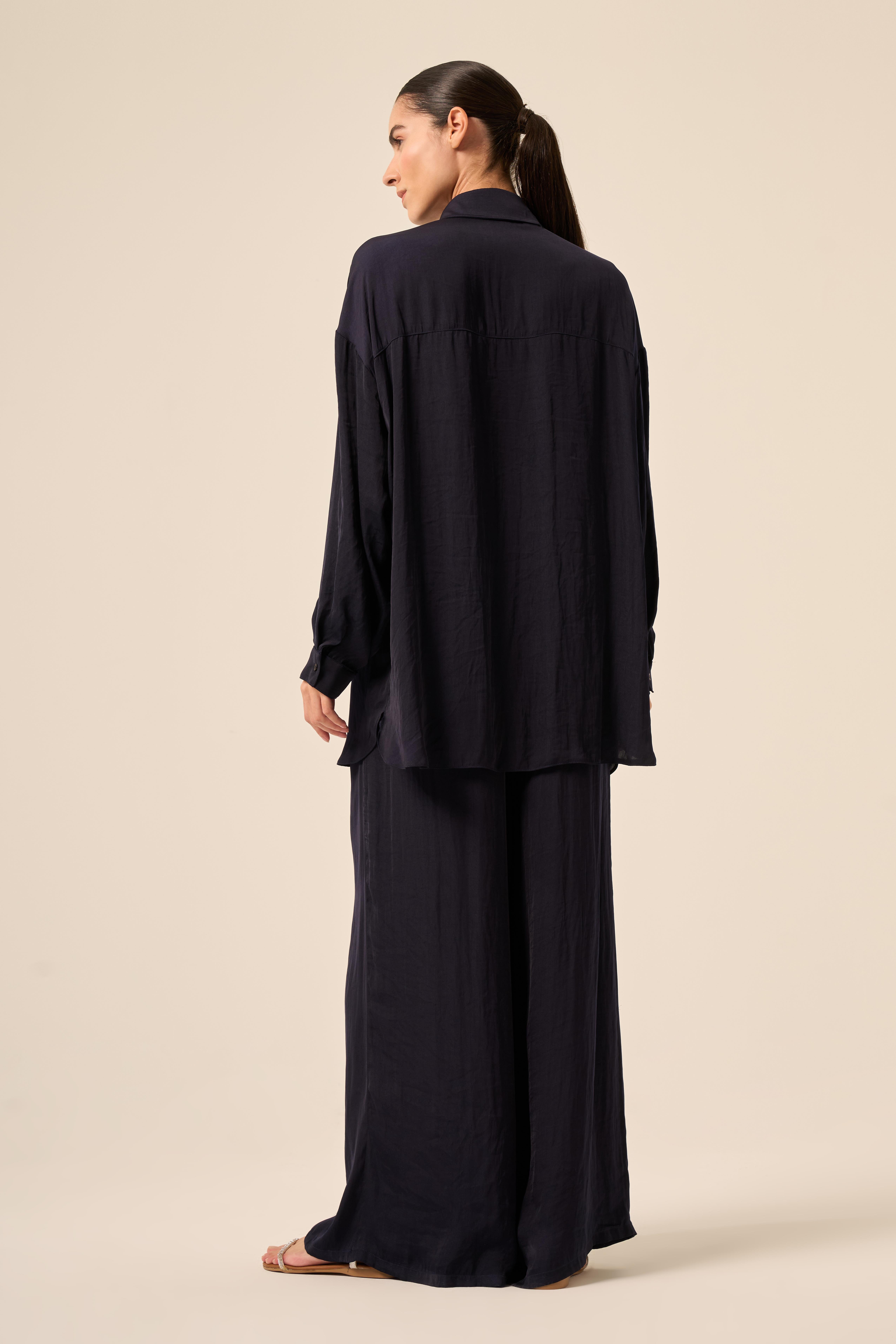 Önden Düğmeli Pantolonlu Tunik Takım - Lacivert
