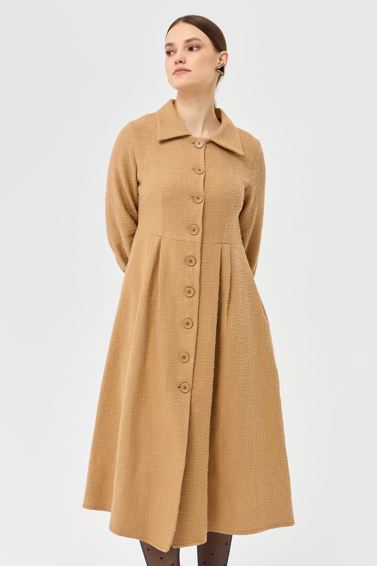Önü Düğmeli Chanel Trenç - Camel