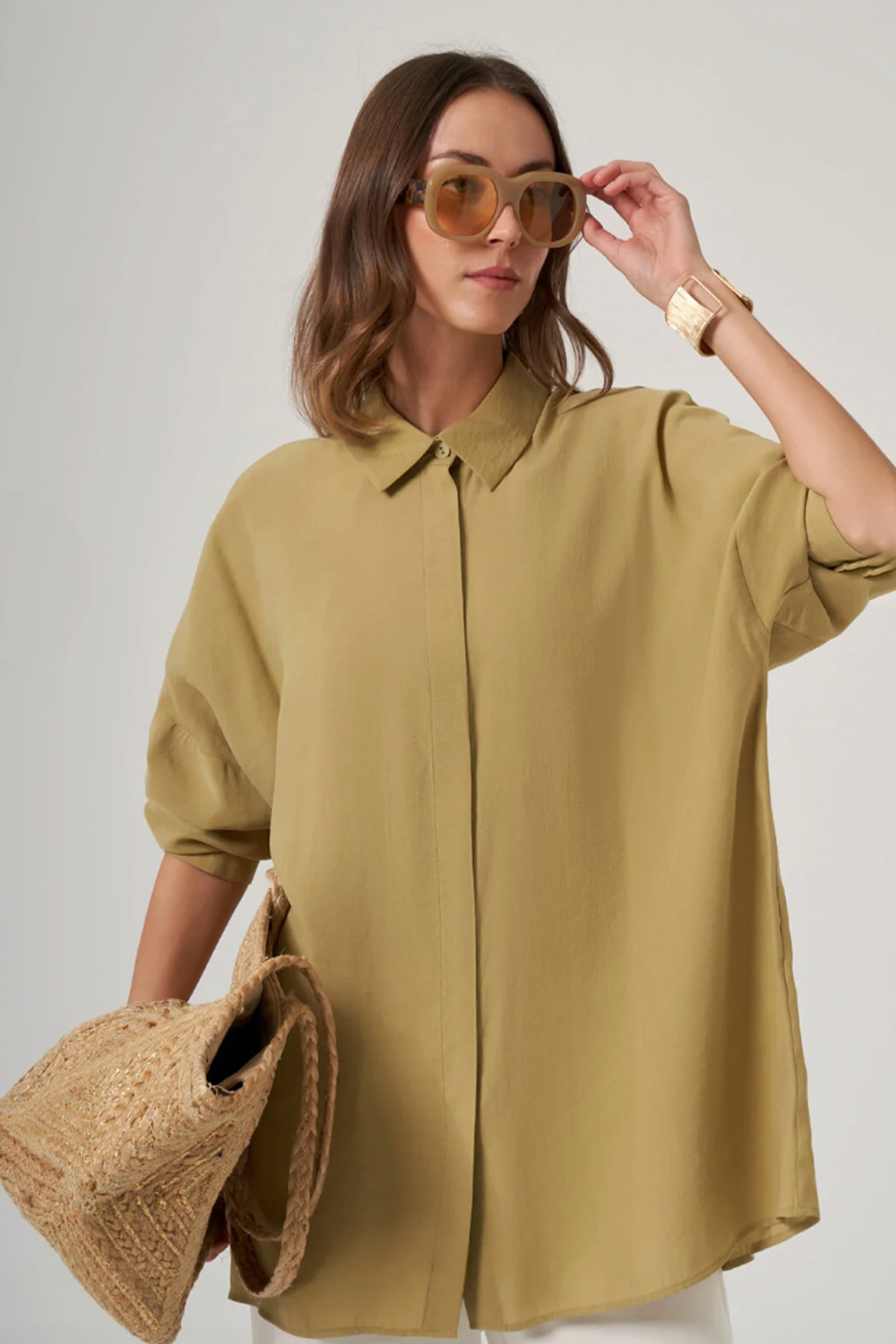 Oversize Gömlek - Olive