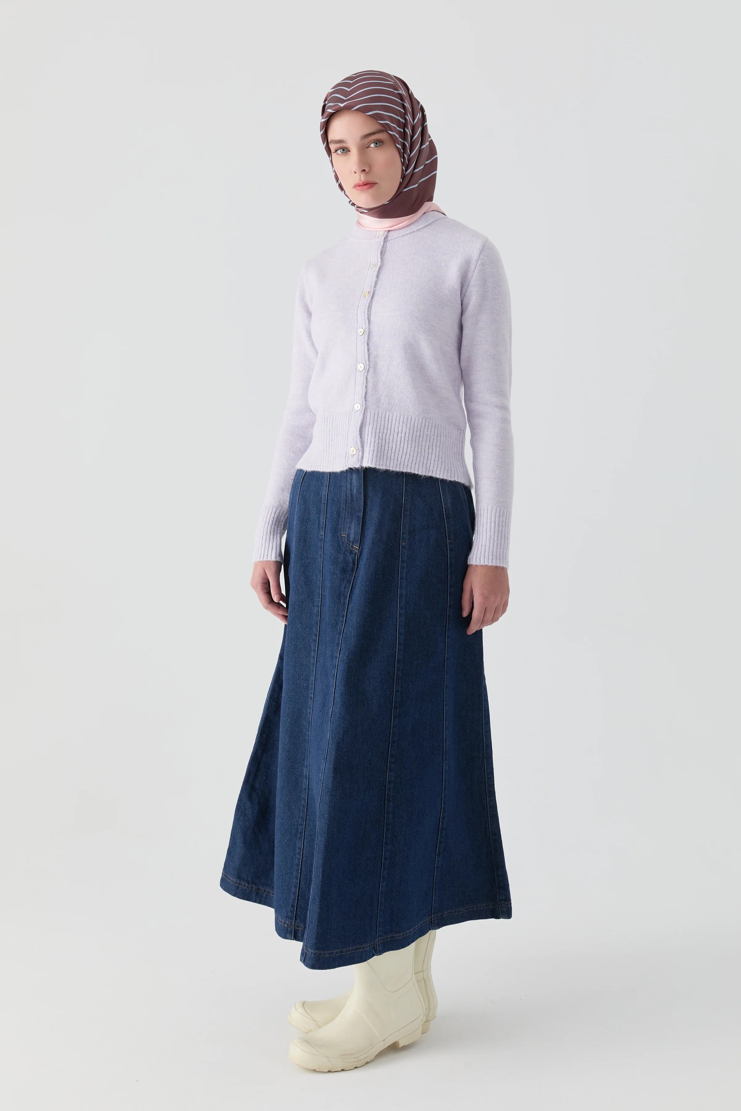 Parçalı Denim Etek - Lacivert