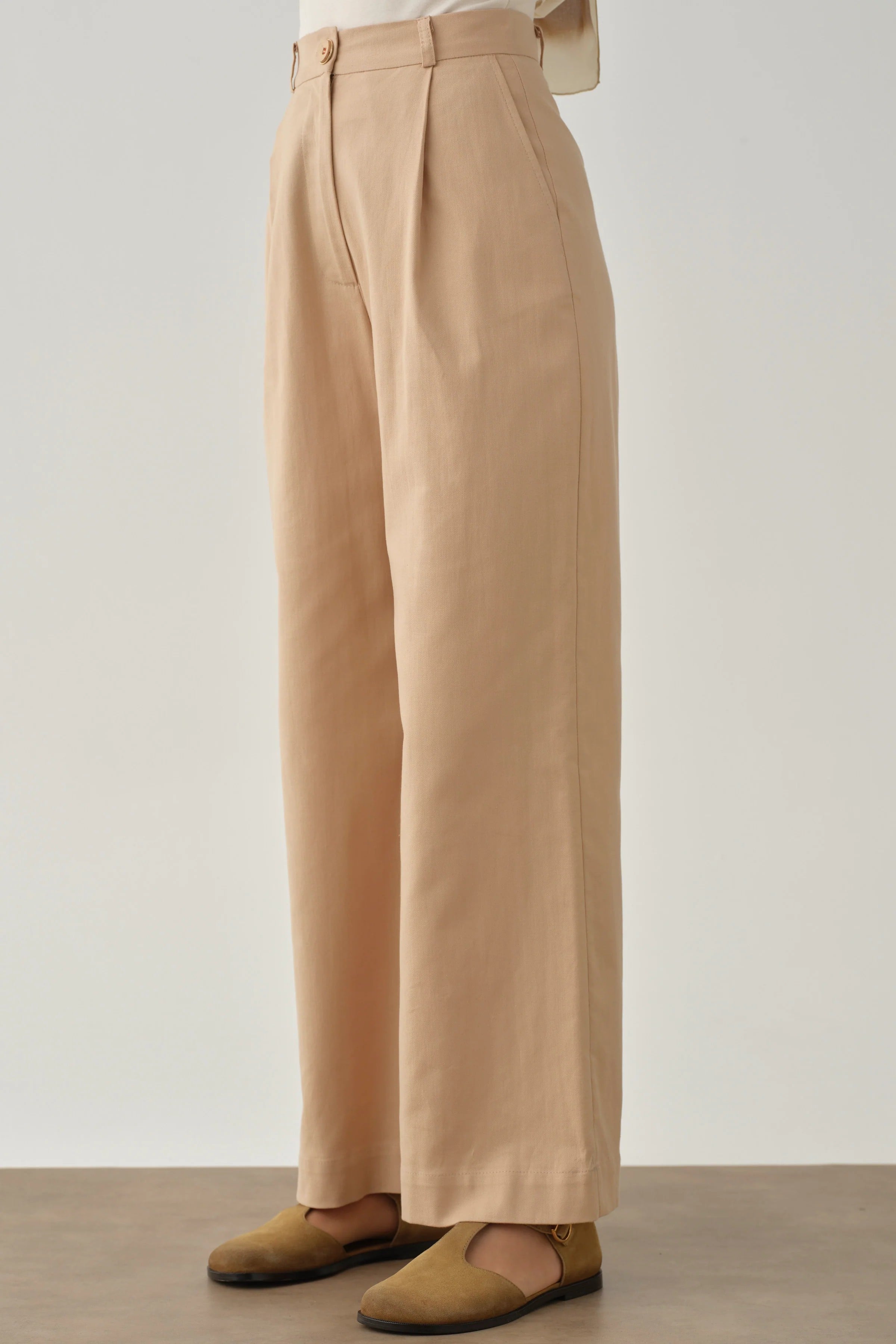 Pile Detaylı Pantolon - Bej