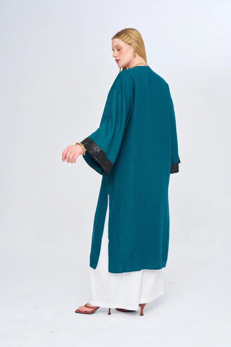 Pul Detaylı Kimono - Petrol