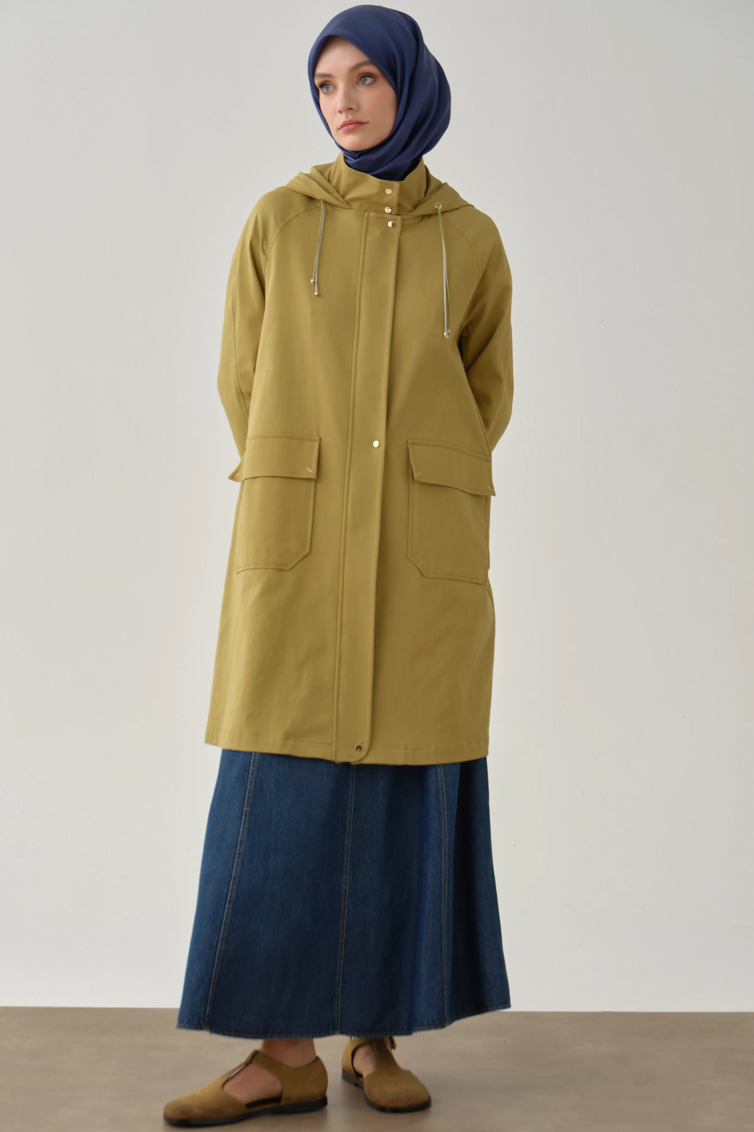 Reglan Kollu Yağmurluk - Olive
