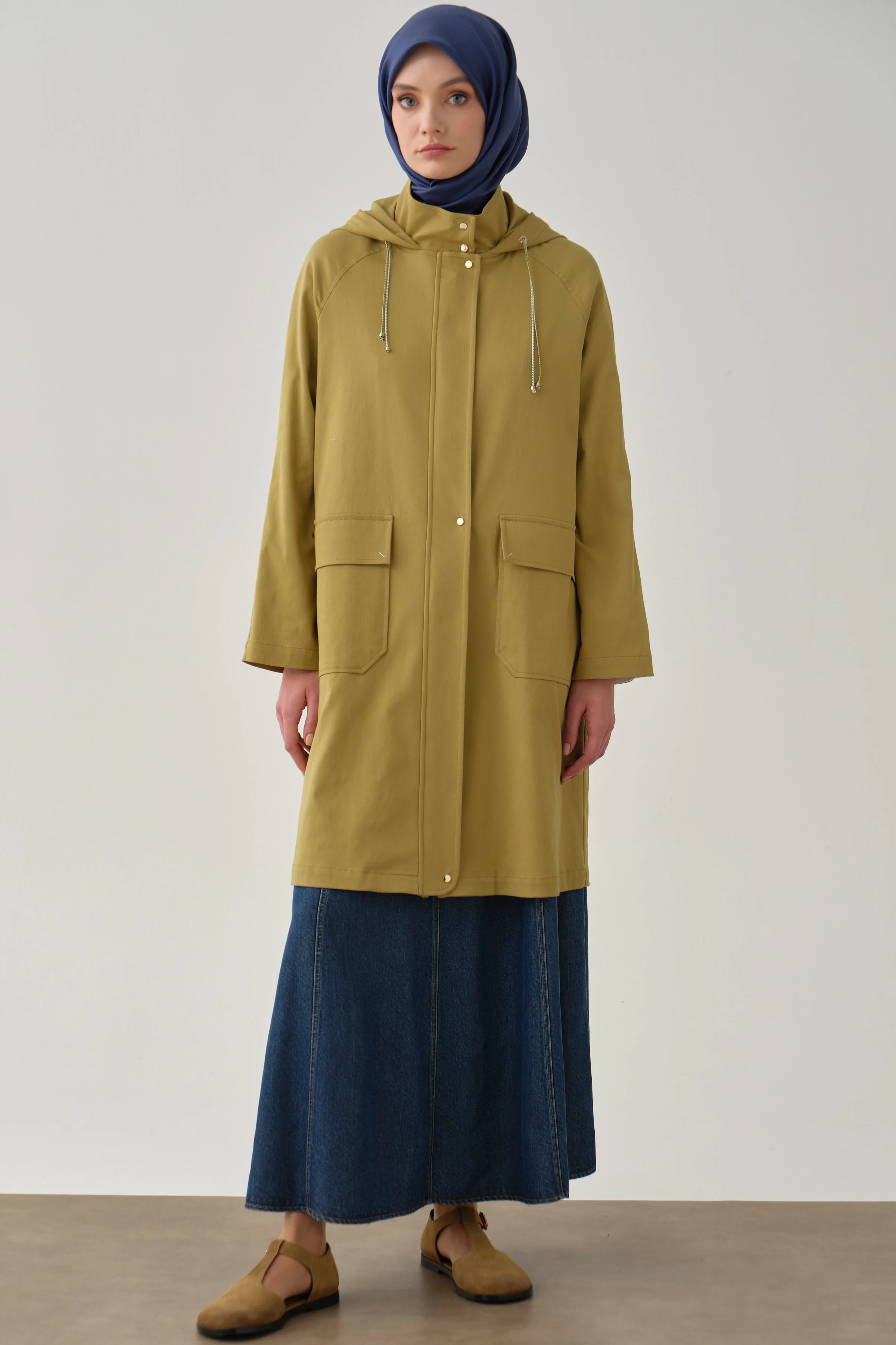 Reglan Kollu Yağmurluk - Olive