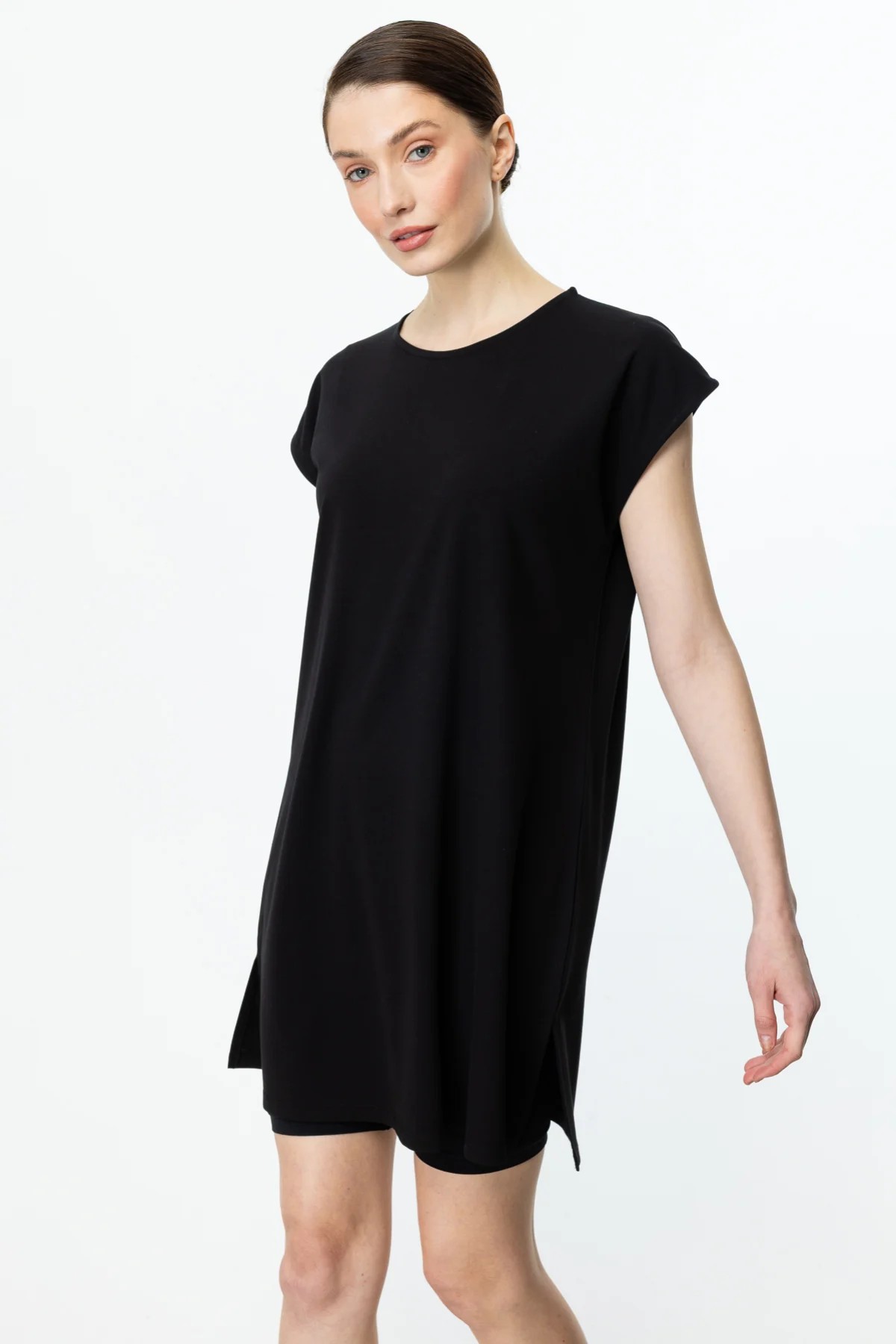 Sıfır Yaka Uzun Basic Tunik Bluz - Siyah