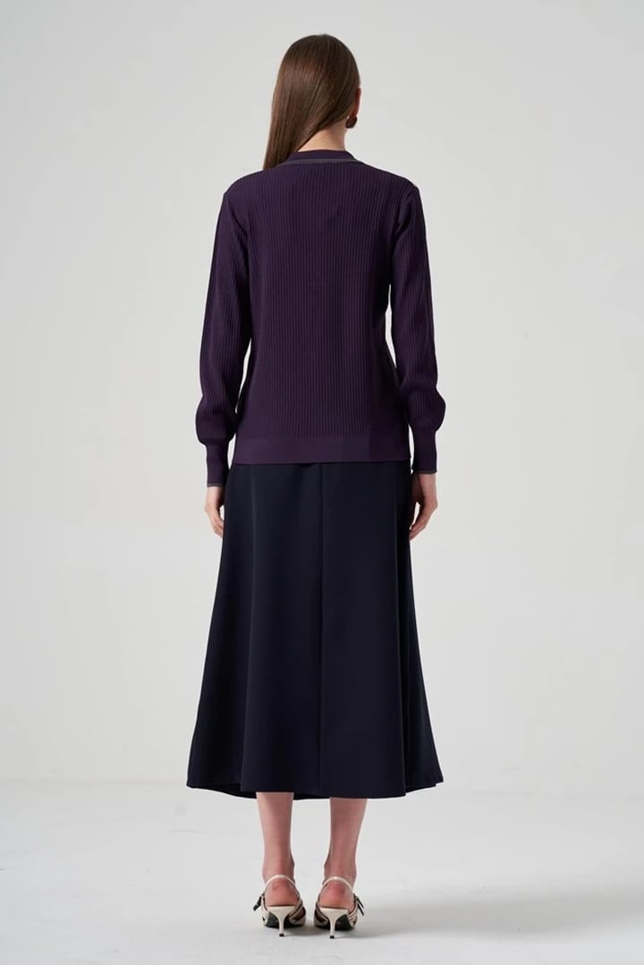 Triko Fitilli Yakalı Tunik - Mürdüm