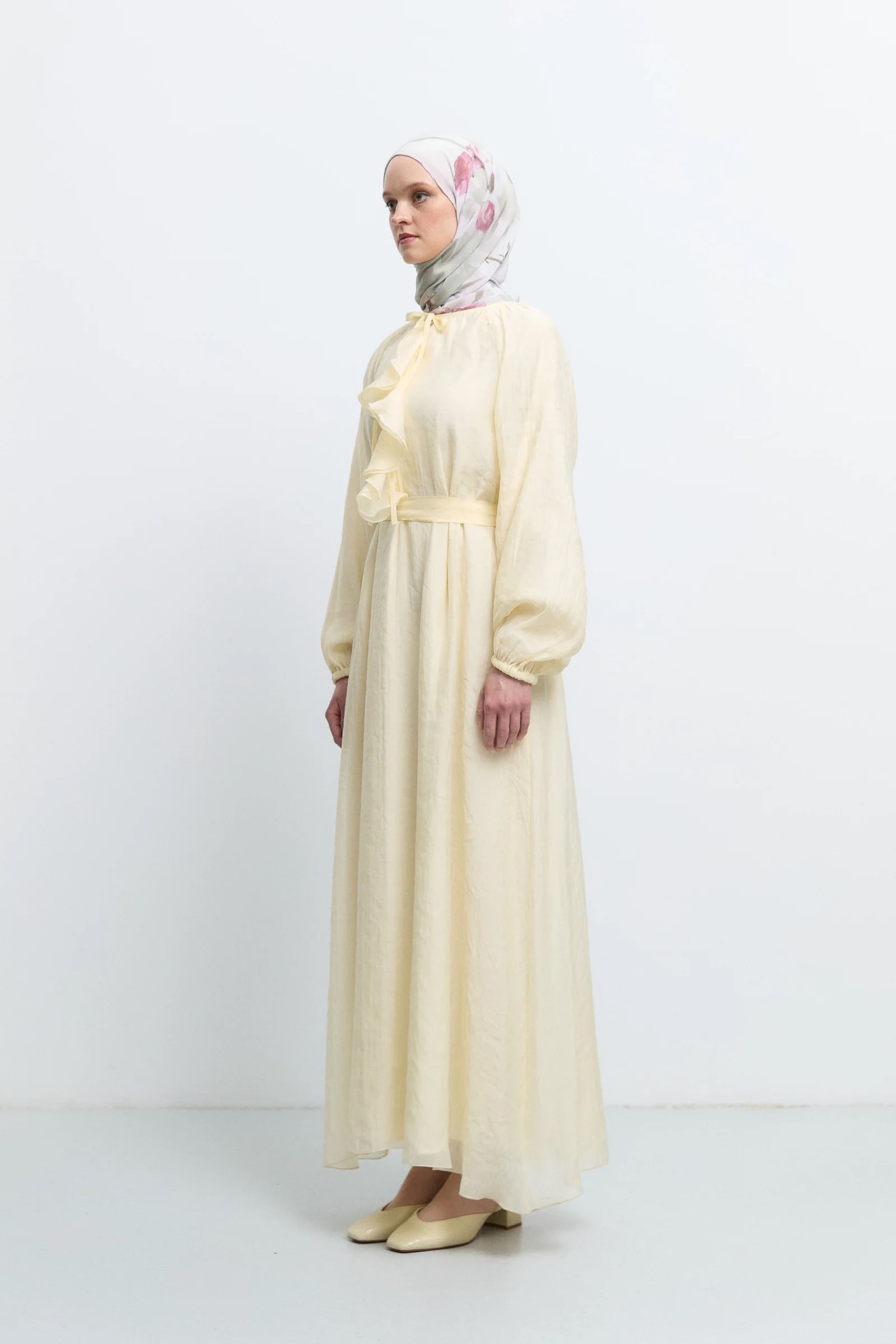 Volanlı Elbise - Sarı