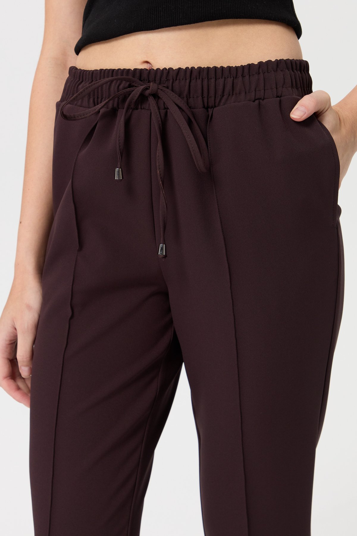 Yandan Cepli Bağcıklı Pantolon - Kahve