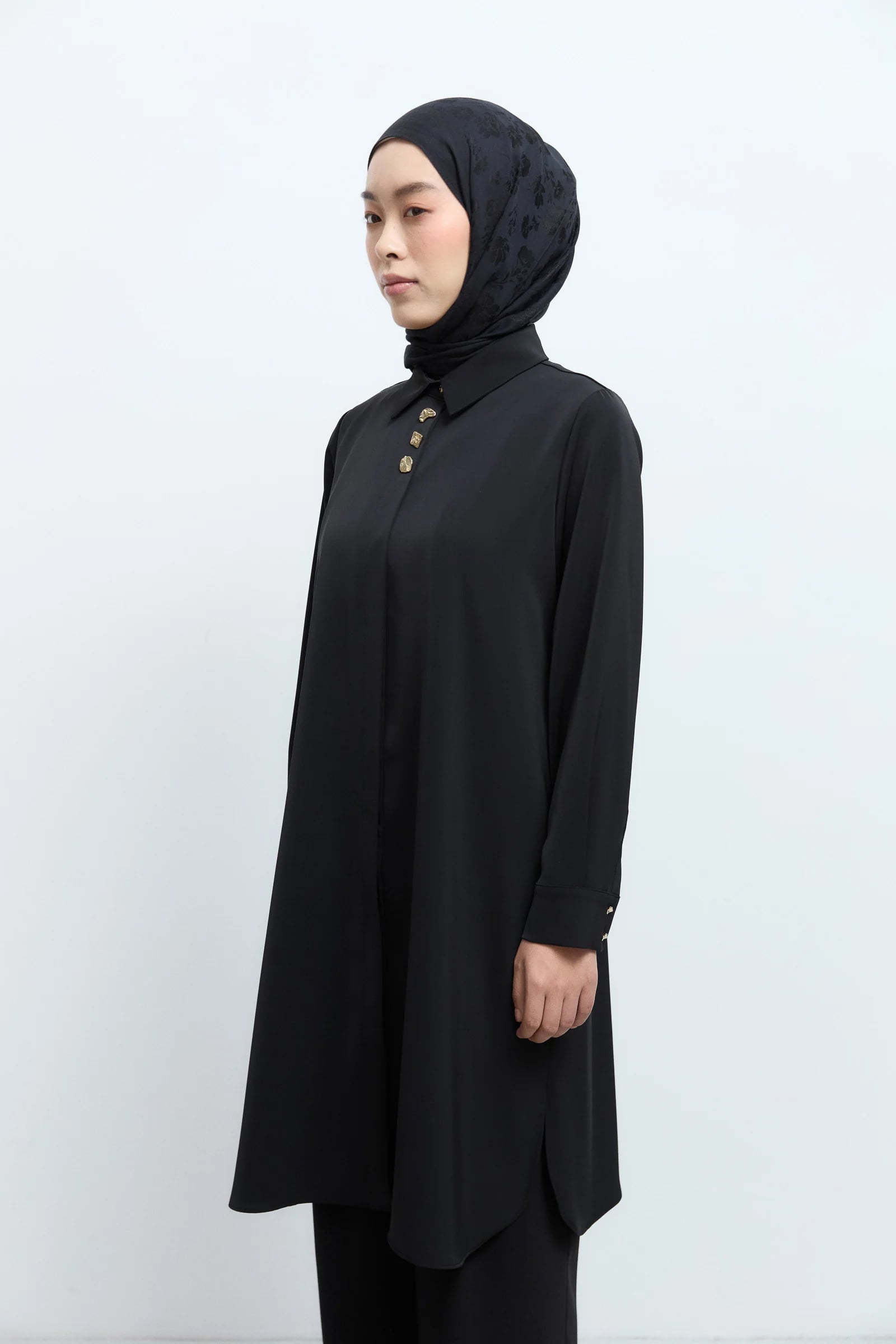 Yanları Yırtmaçlı Tunik - Siyah