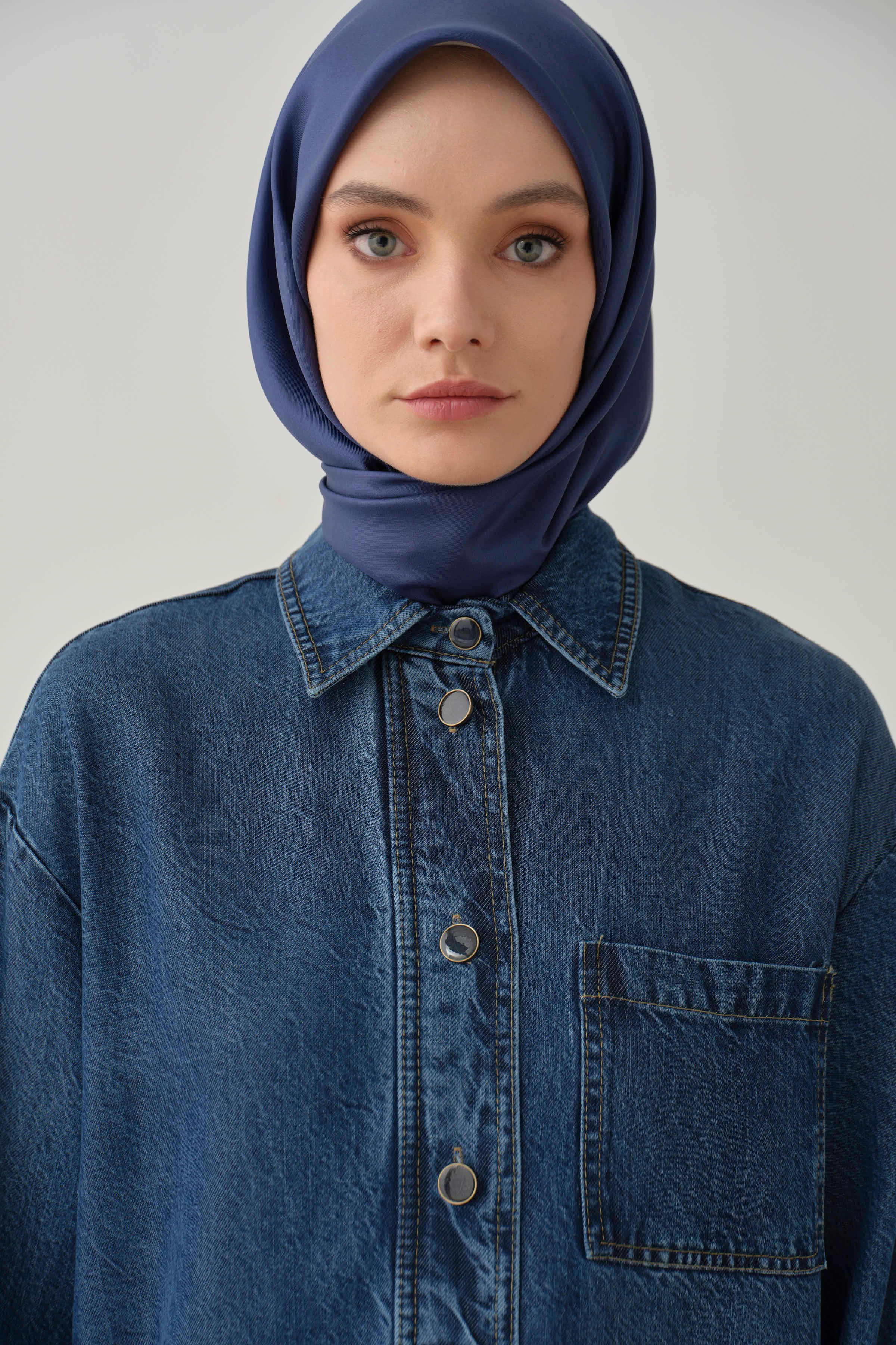 Yırtmaçlı Pat Detaylı Tunik - İndigo