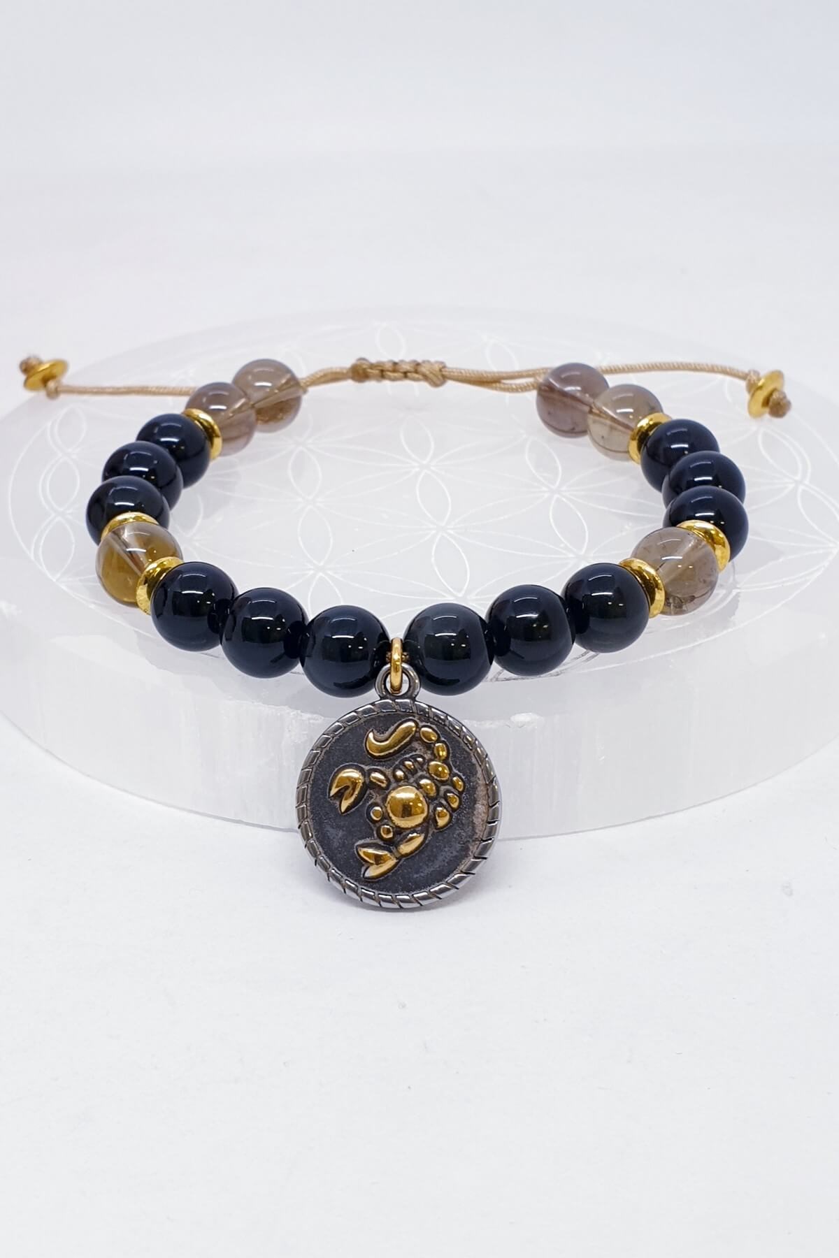 Akrep Burcu Dumanlı Kuvars ve Obsidyen Dopal Taş Bilekliği