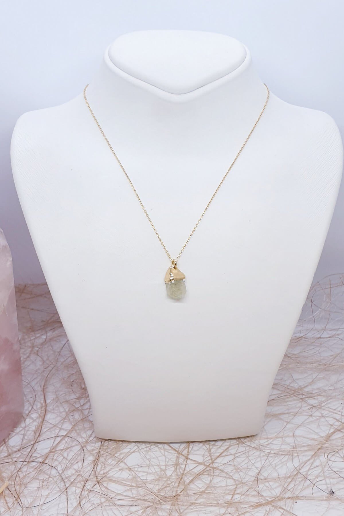 Akuamarine Oval Doğal Taş Zincirli Kolye