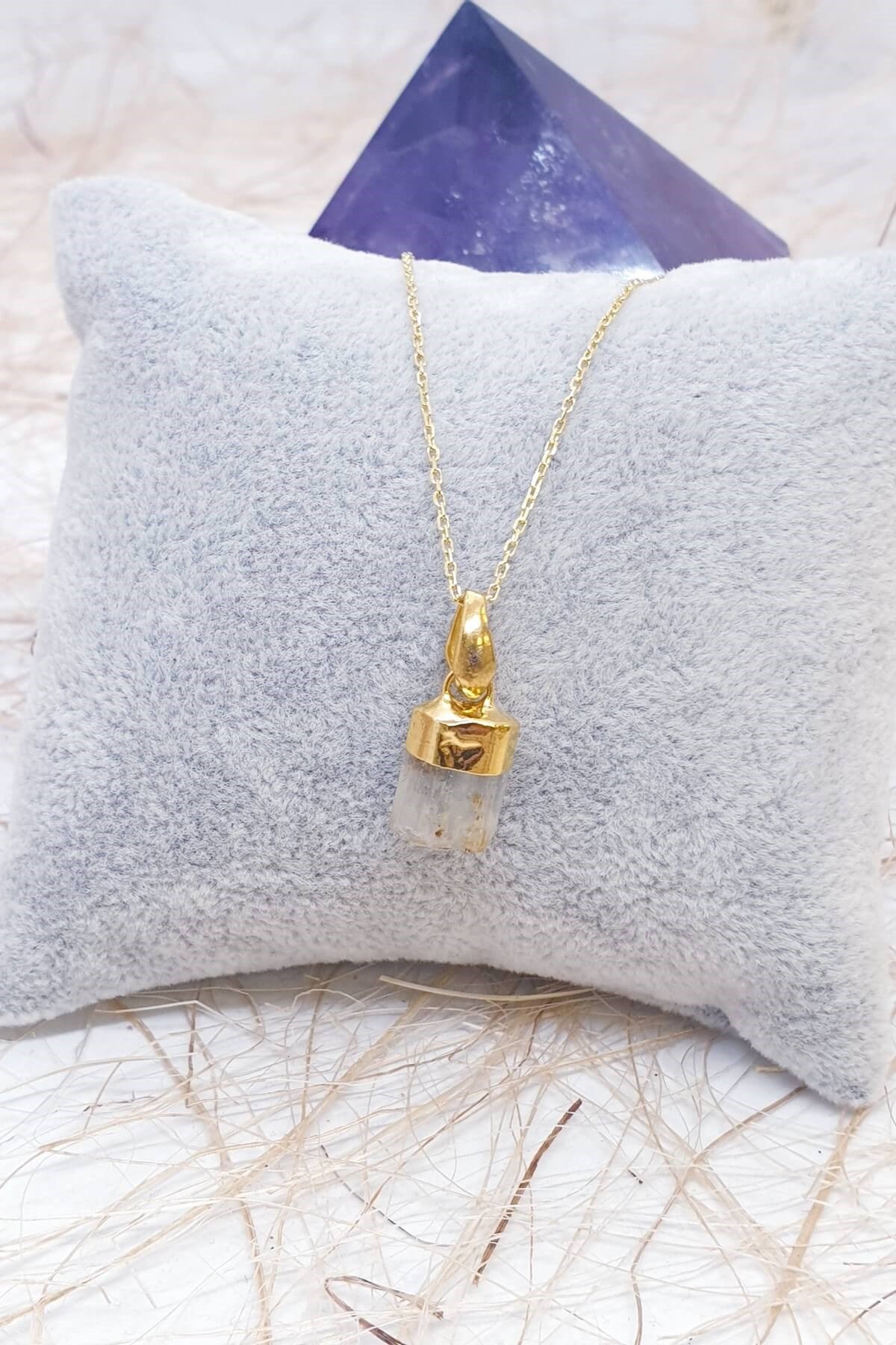 Akuamarine Oval Doğal Taş Zincirli Kolye