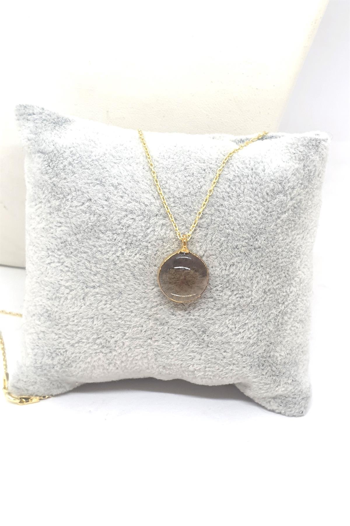 Dumanlı Kuvars Tamburlanmış Kristal Kolye