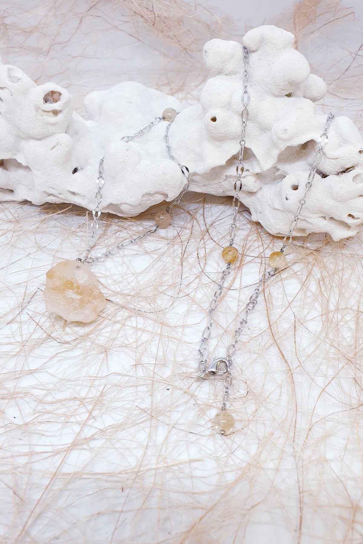 Elegant Ham Sitrin Doğal Taş Kolye