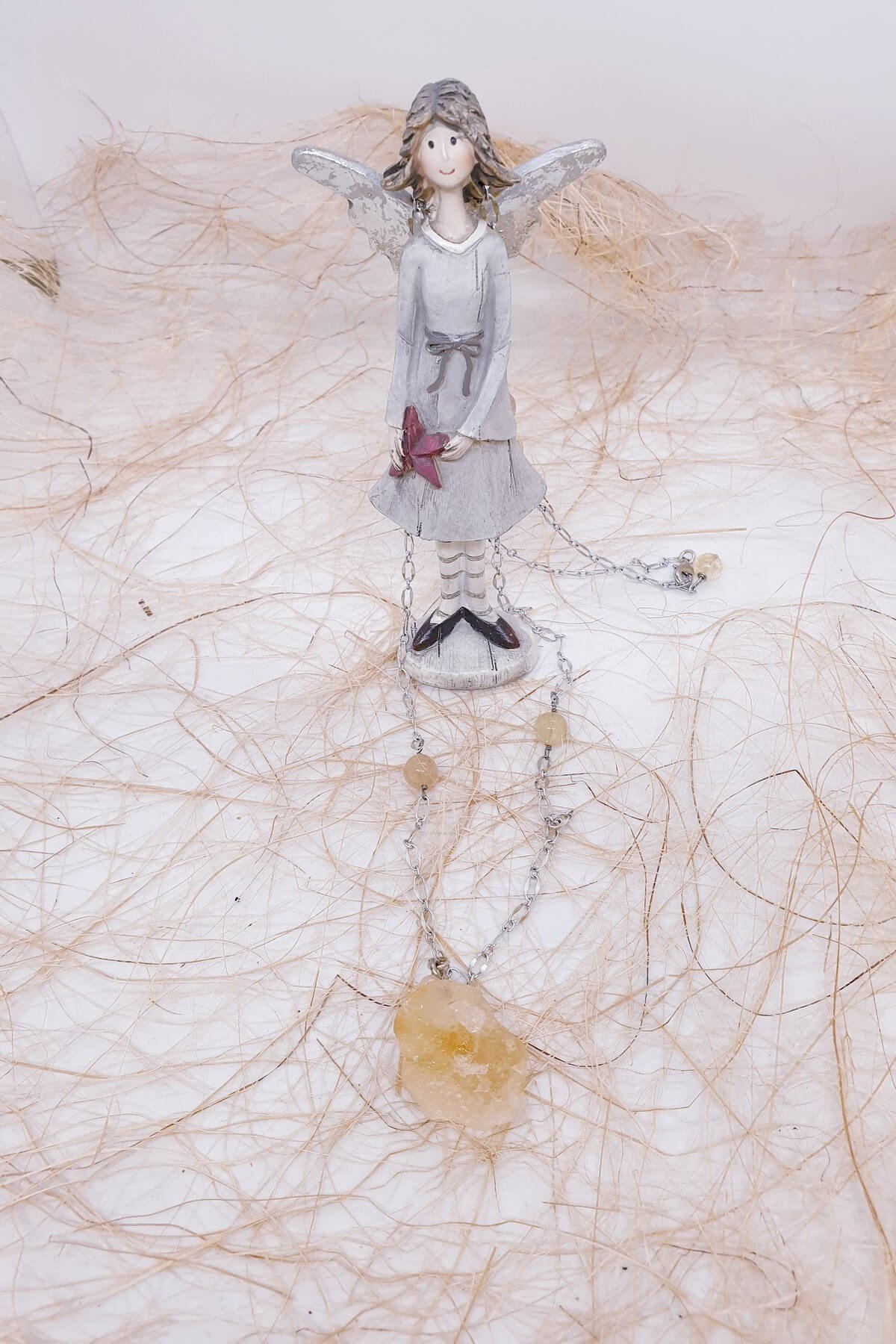 Elegant Ham Sitrin Doğal Taş Kolye