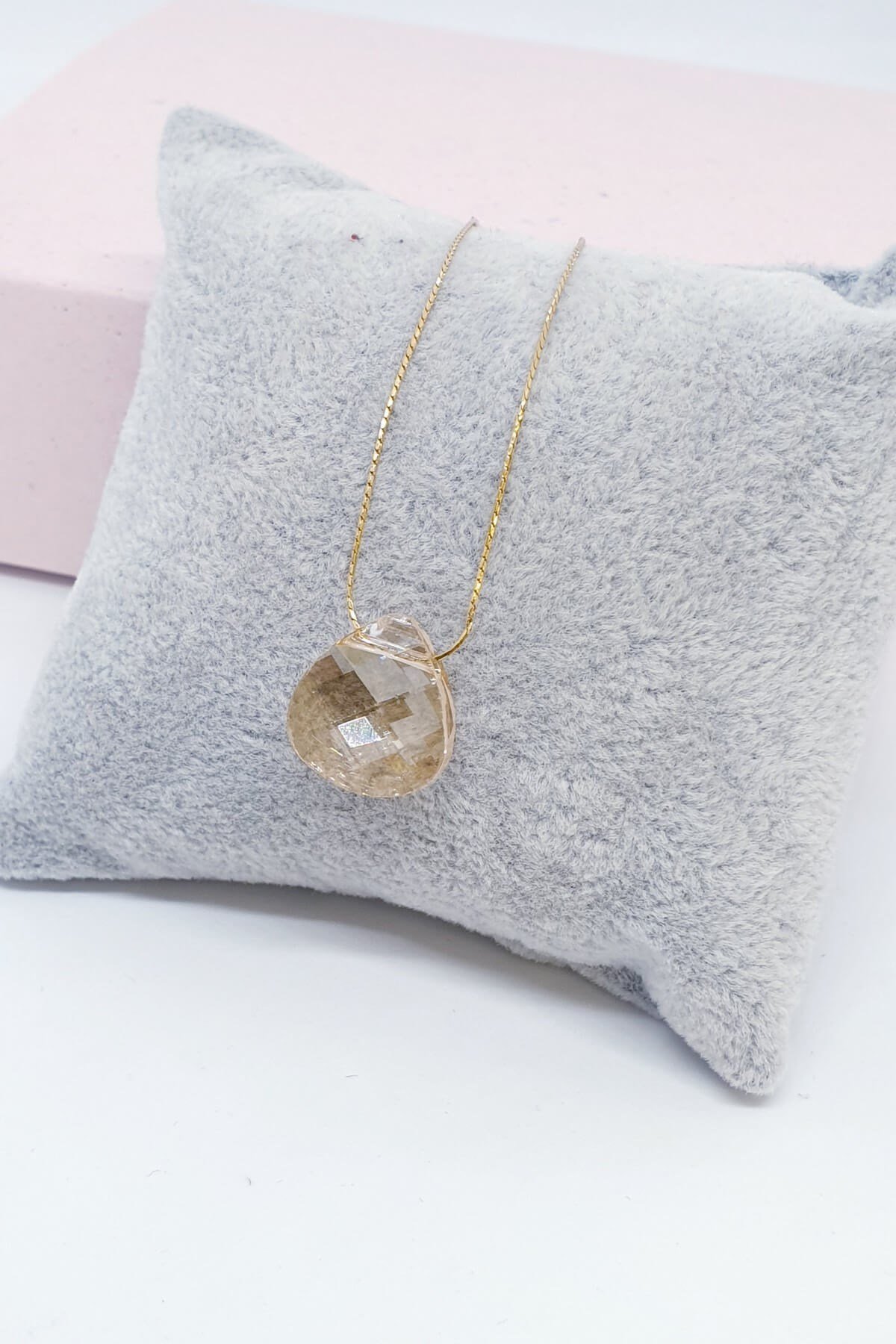 Fasetli Cam Sade Gümüş Kolye