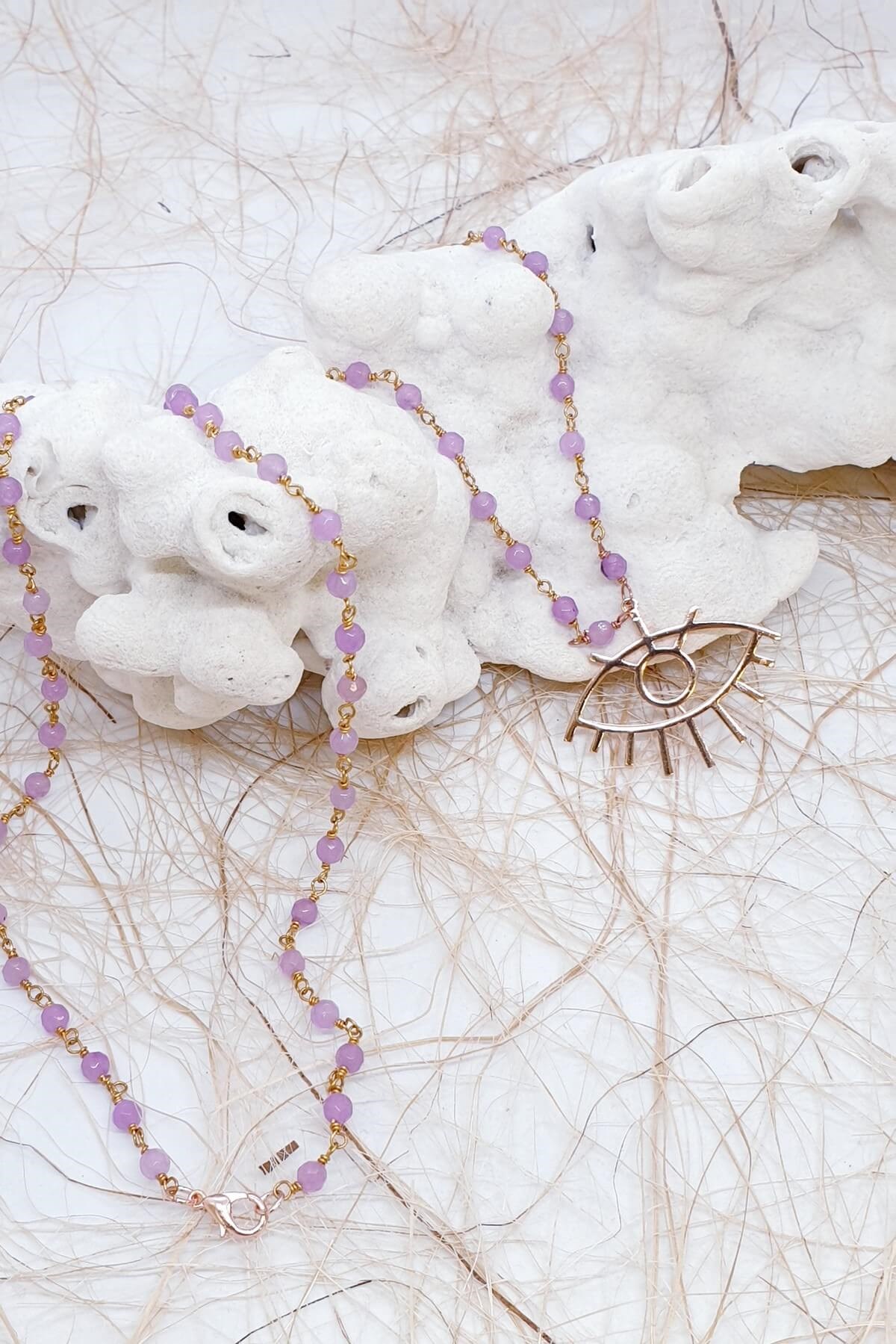 Göz Detaylı Yeşim Taşlı Tasarım Kolye