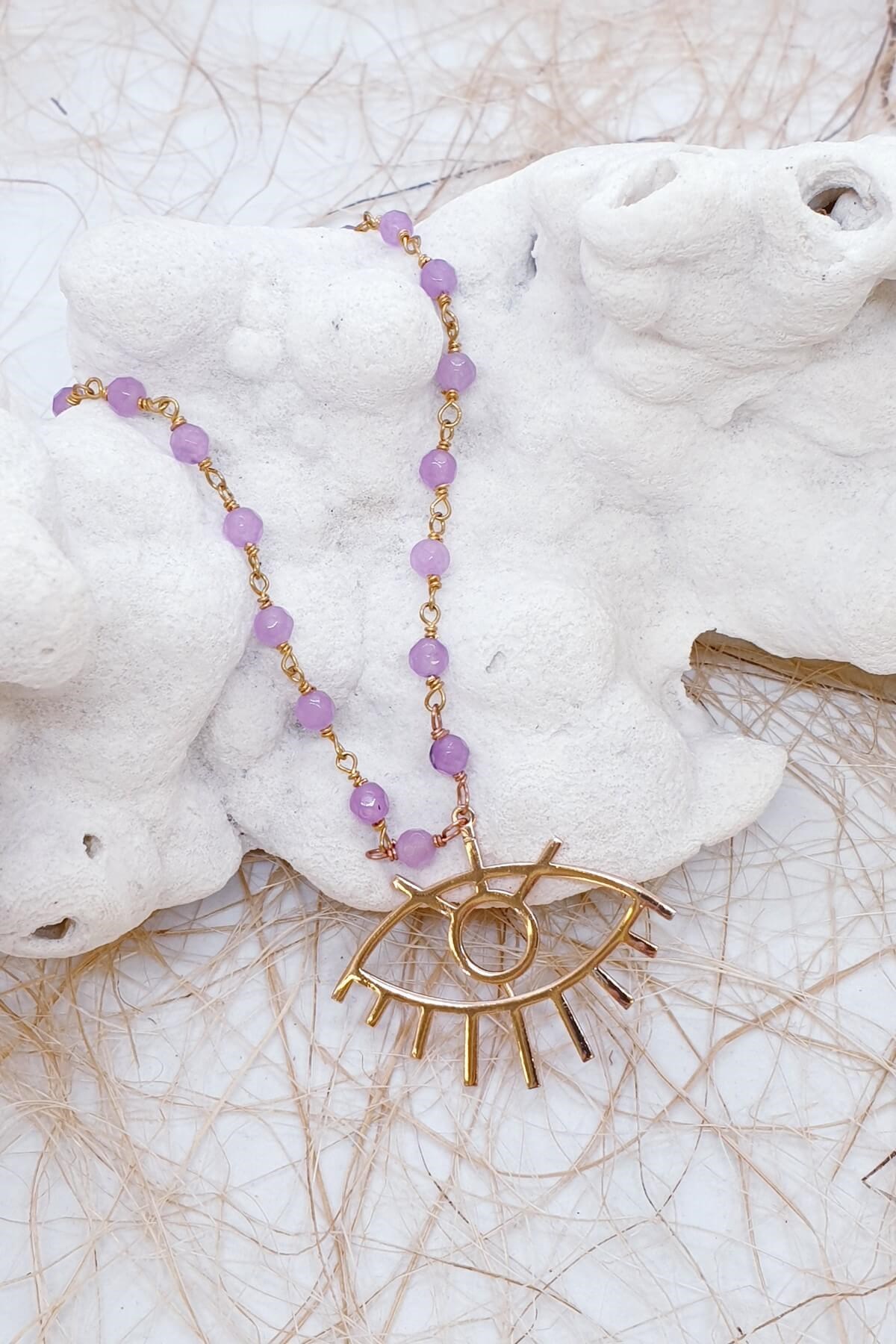 Göz Detaylı Yeşim Taşlı Tasarım Kolye