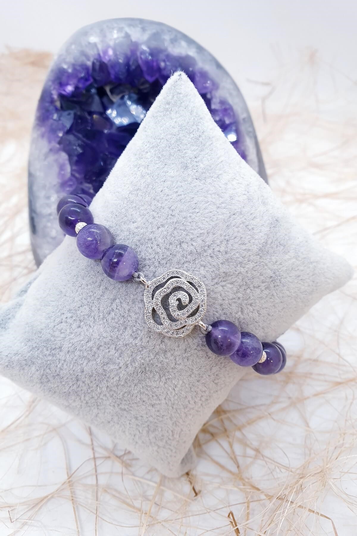 Gül Straz Taş Detay Ametist Bileklik