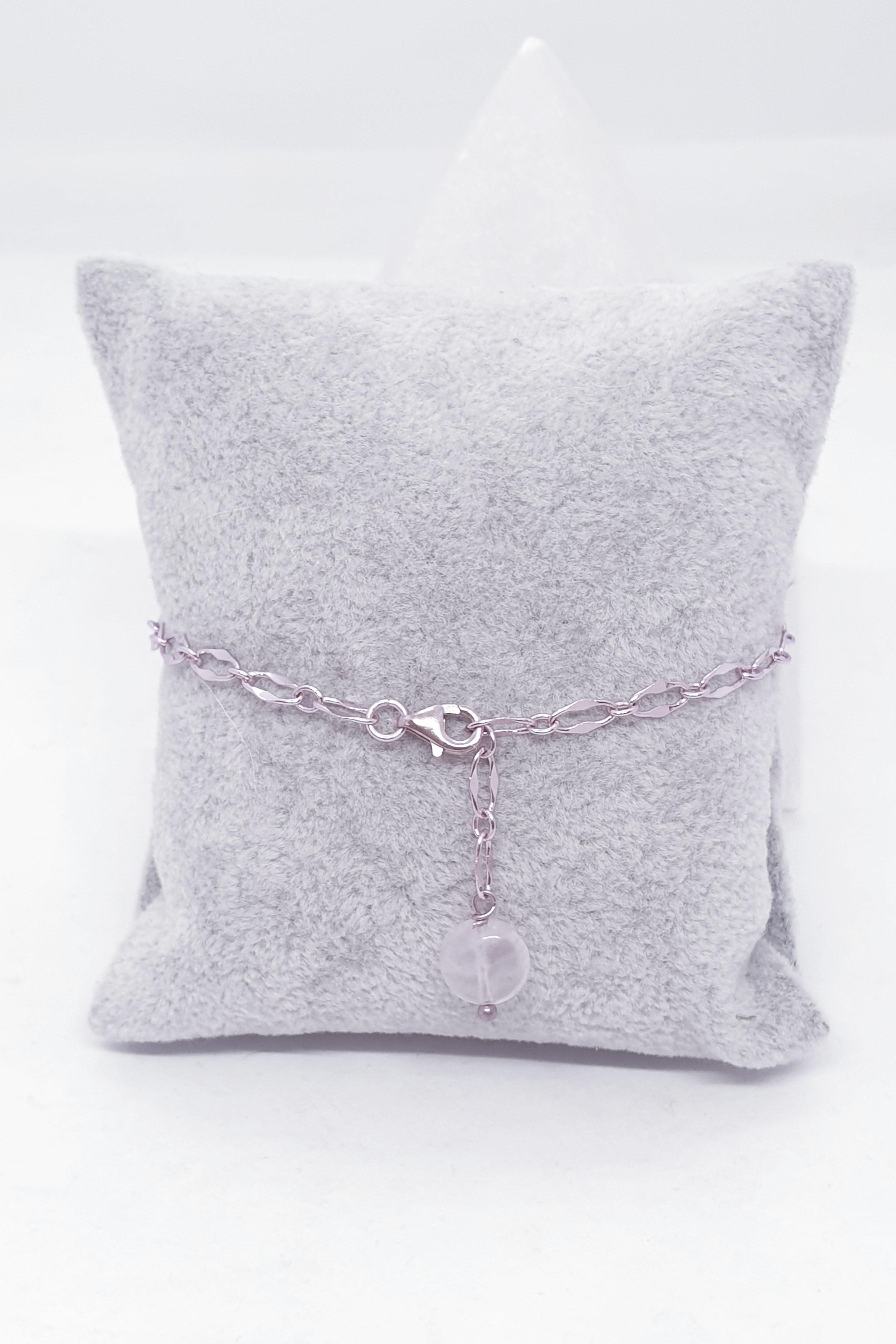 Gümüş Butik Pembe Kuvars Bileklik
