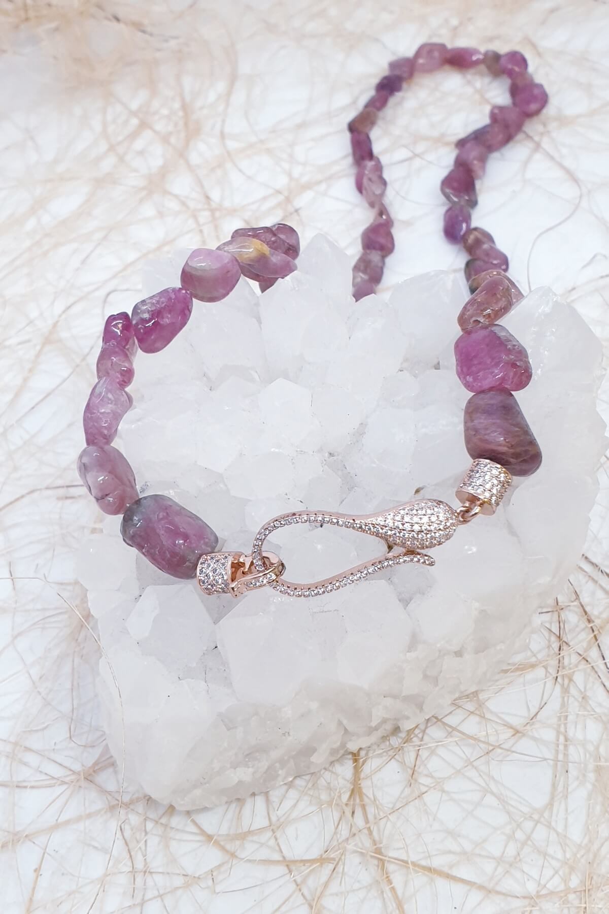 Gümüş Butik Pembe Turmalin Kolye 