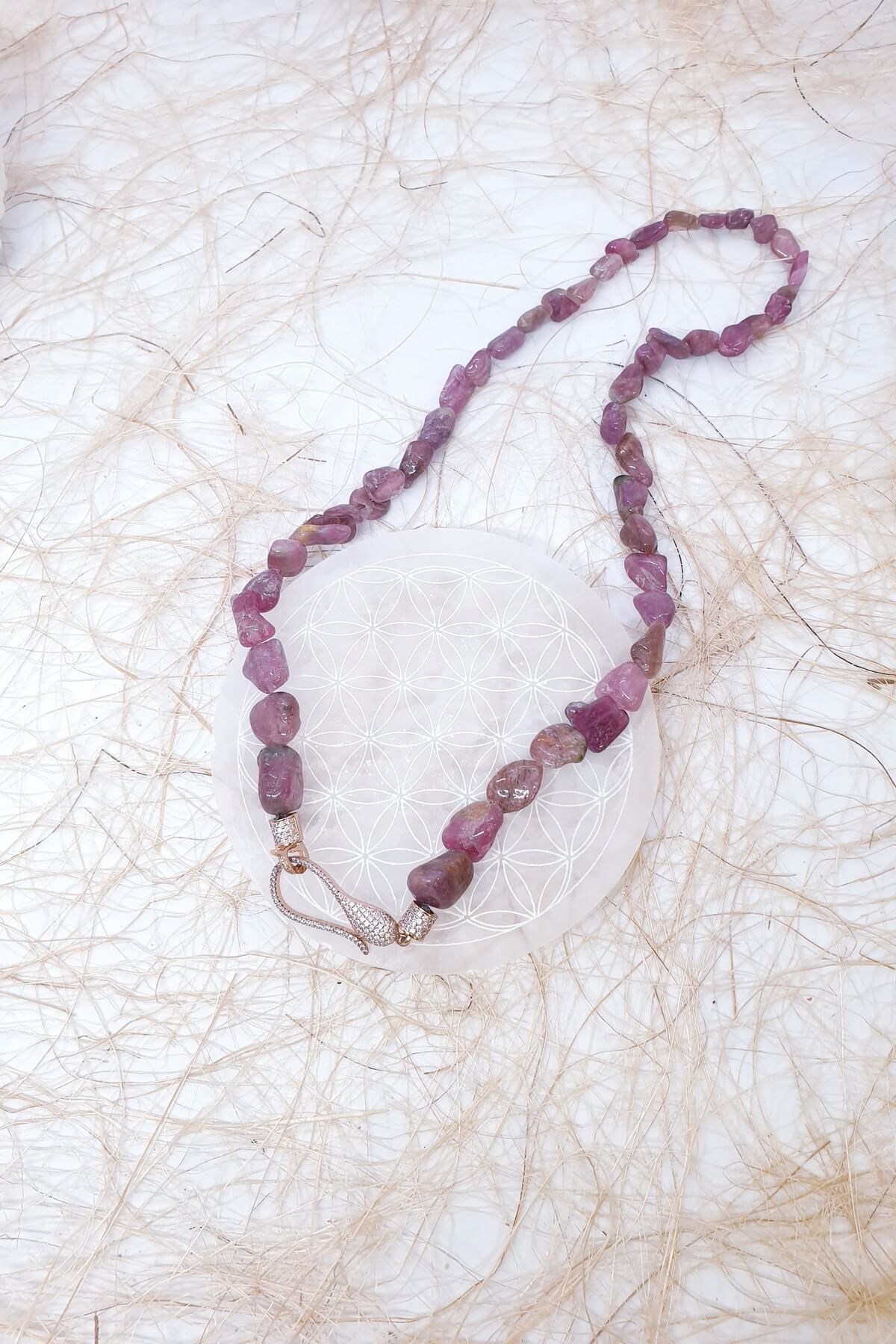 Gümüş Butik Pembe Turmalin Kolye 