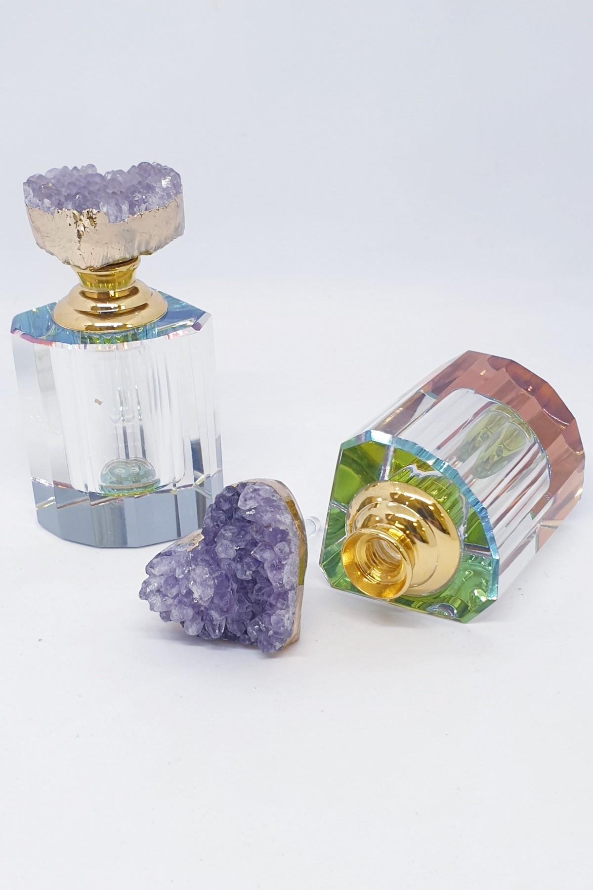 Kalpli Ametist Doğal Taşlı Özel Tasarım Parfüm Şişesi