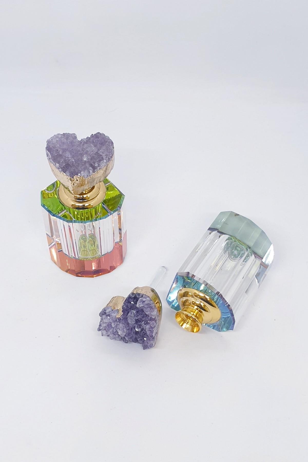 Kalpli Ametist Doğal Taşlı Özel Tasarım Parfüm Şişesi