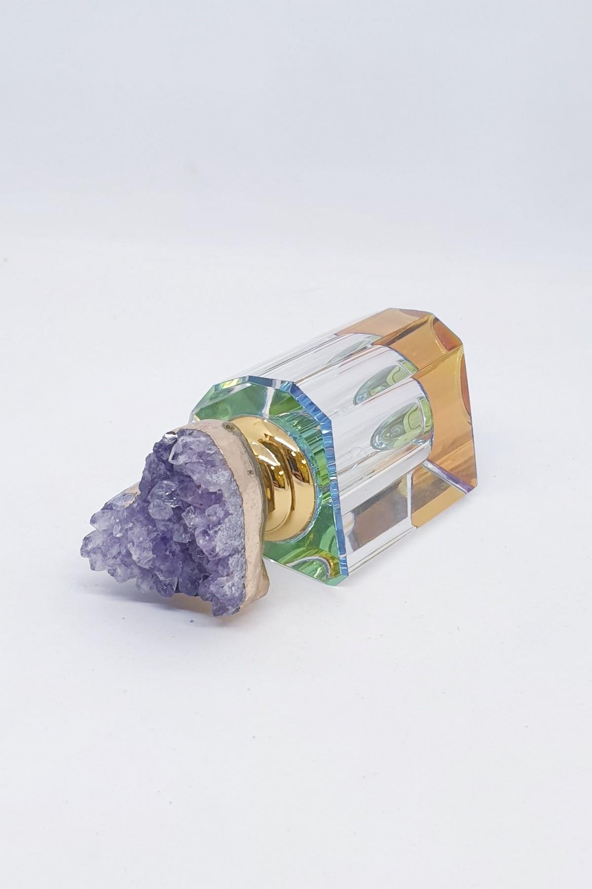 Kalpli Ametist Doğal Taşlı Özel Tasarım Parfüm Şişesi