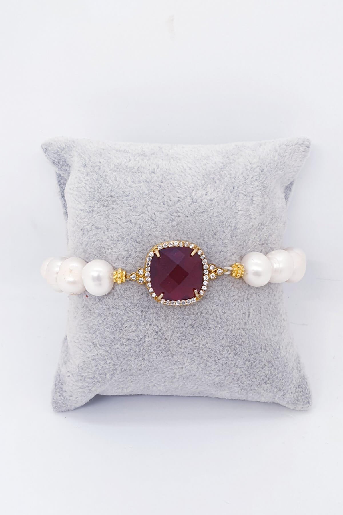 Kırmızı Cam İnci Gümüş Bileklik