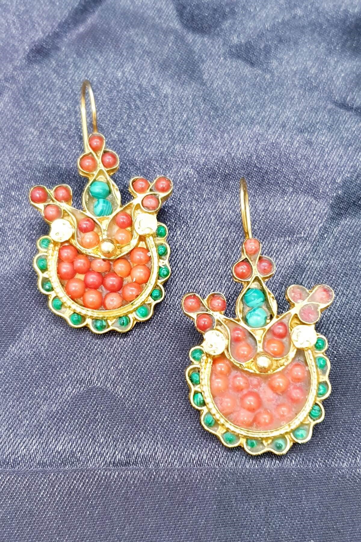 Kırmızı Mercan Malakit Lale Küpe 