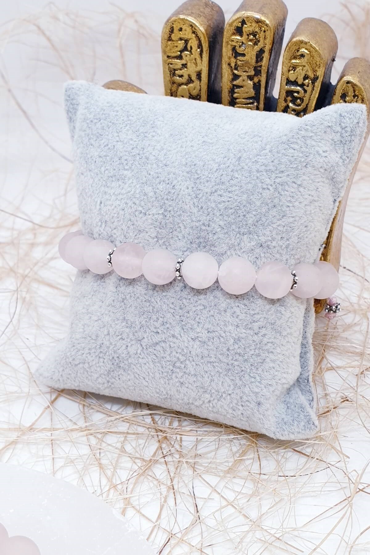 Mat Pembe Kuvars Doğal Taş Bileklik