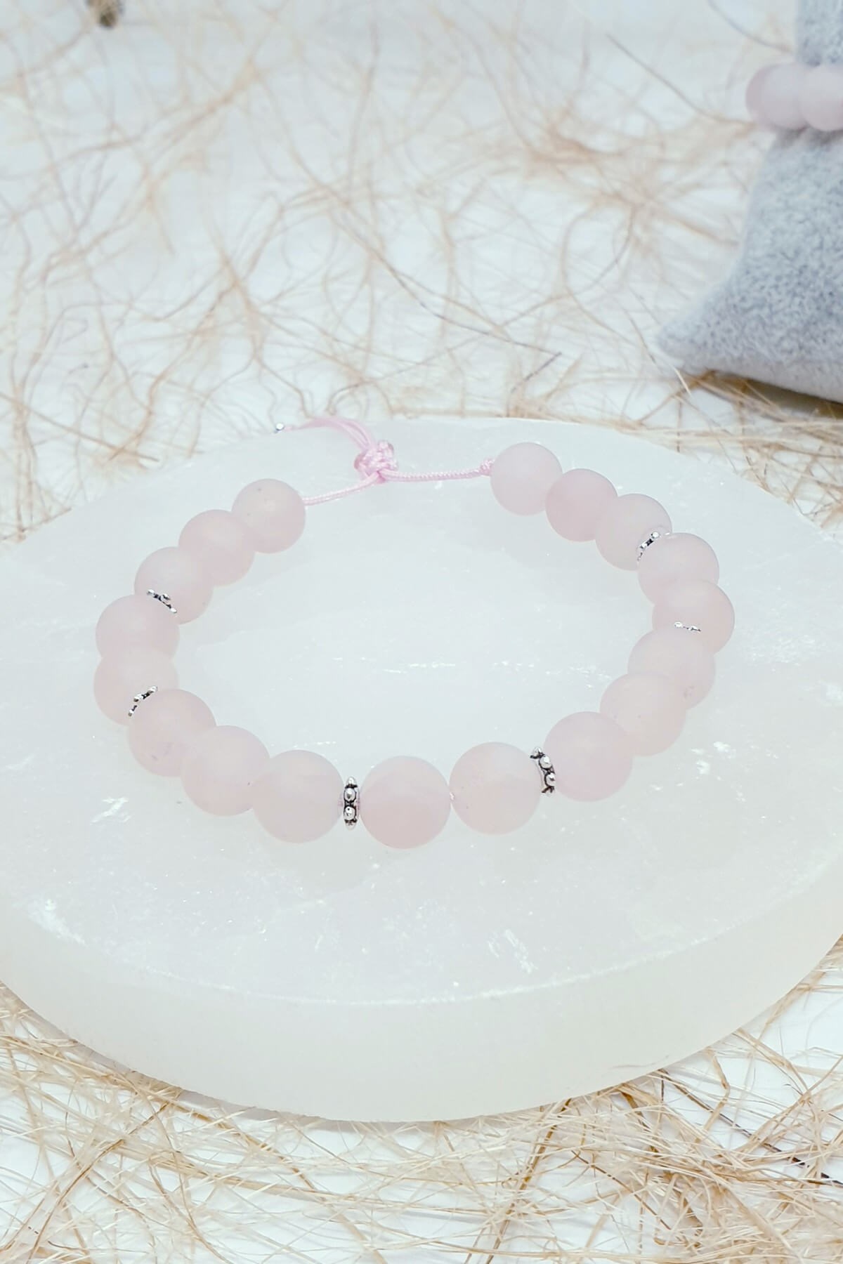 Mat Pembe Kuvars Doğal Taş Bileklik