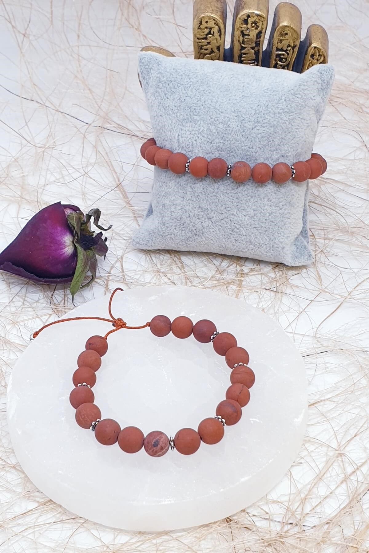 Mat Red Jasper Doğal Taş Bileklik