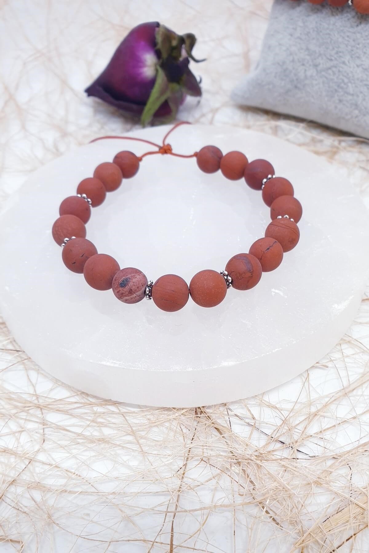 Mat Red Jasper Doğal Taş Bileklik