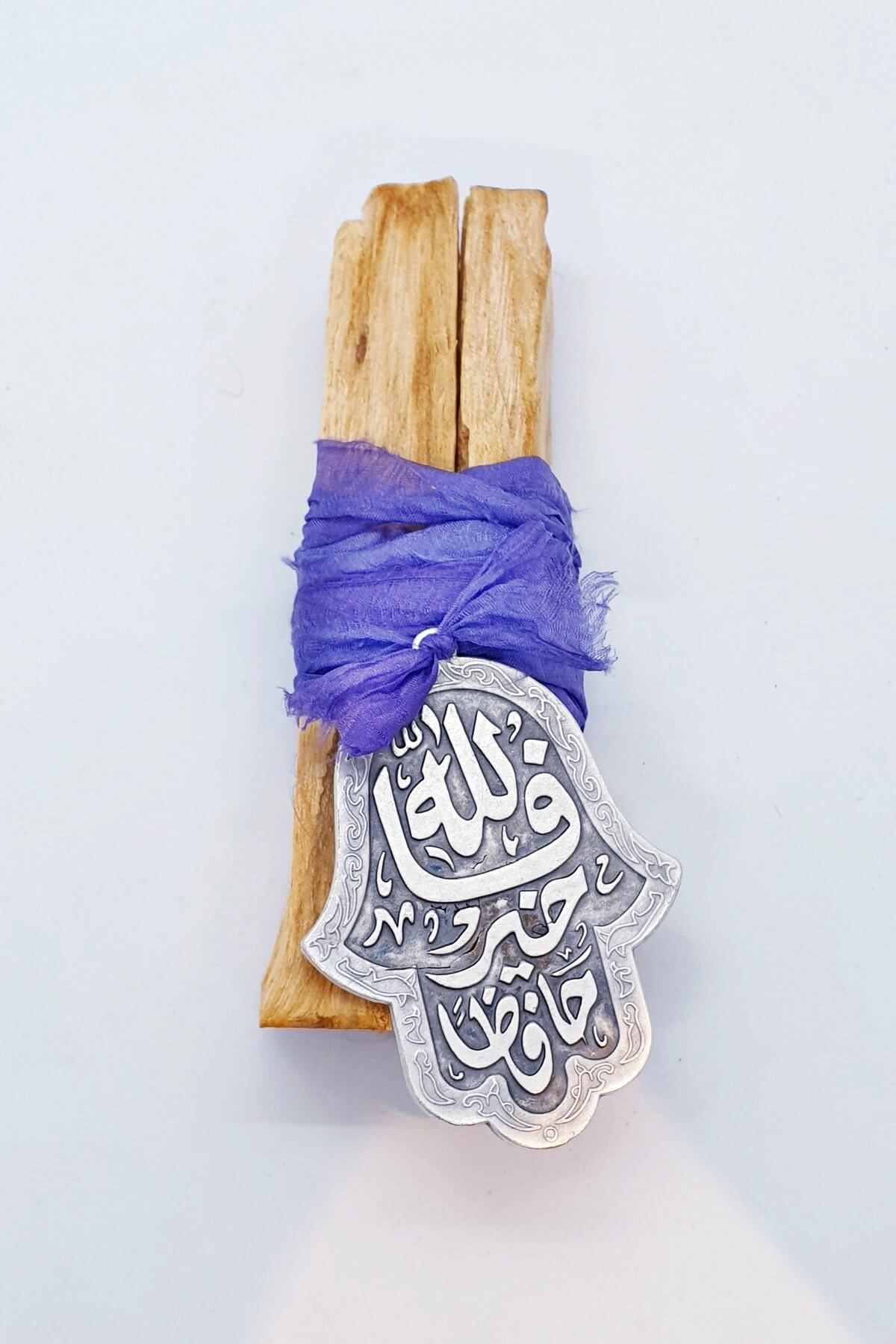 Mor İpek Kordonlu Dualı sembollü Palo Santo ağacı Tütsüsü