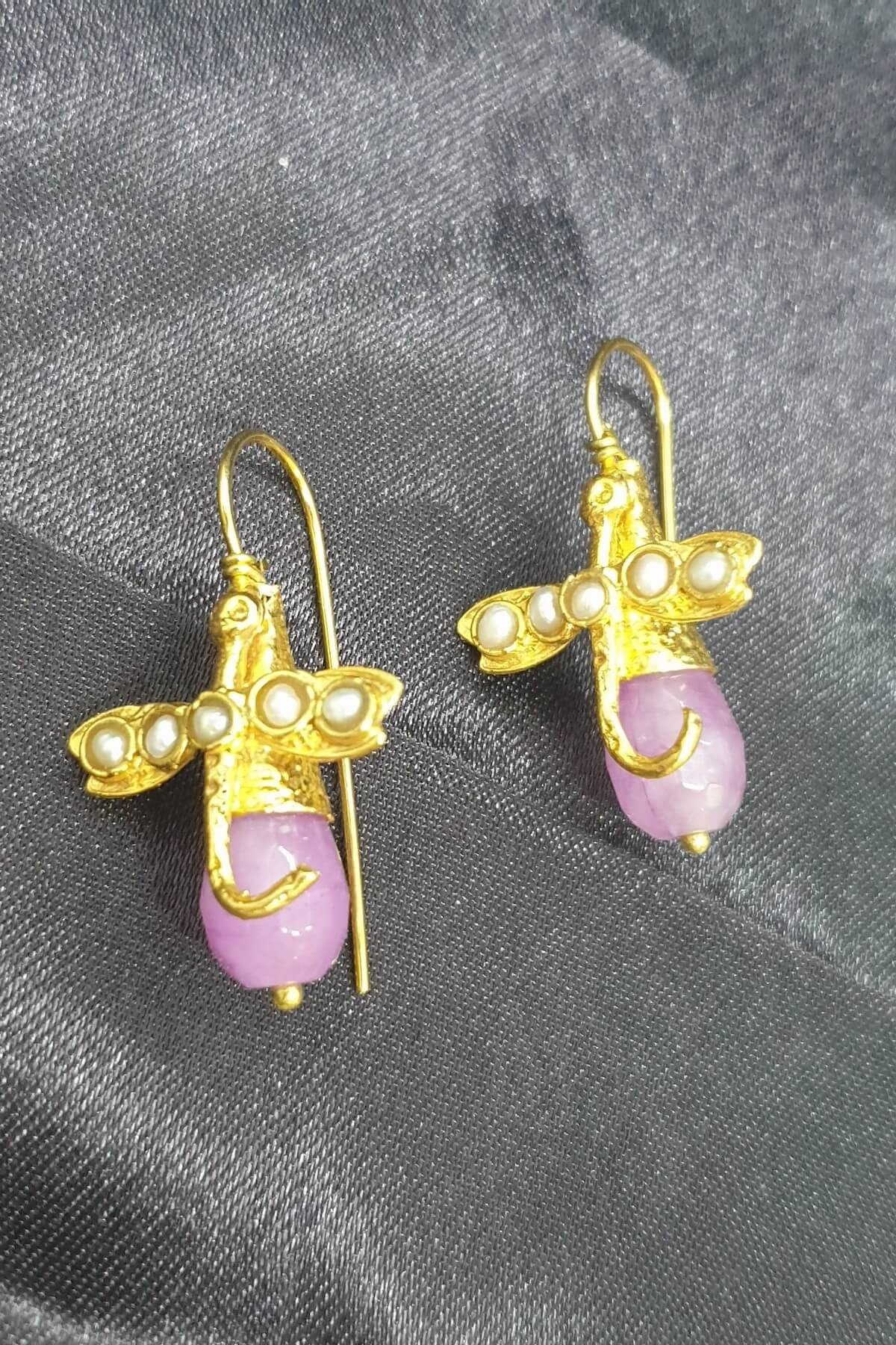 Mor Jade Yusufçuk Küpe