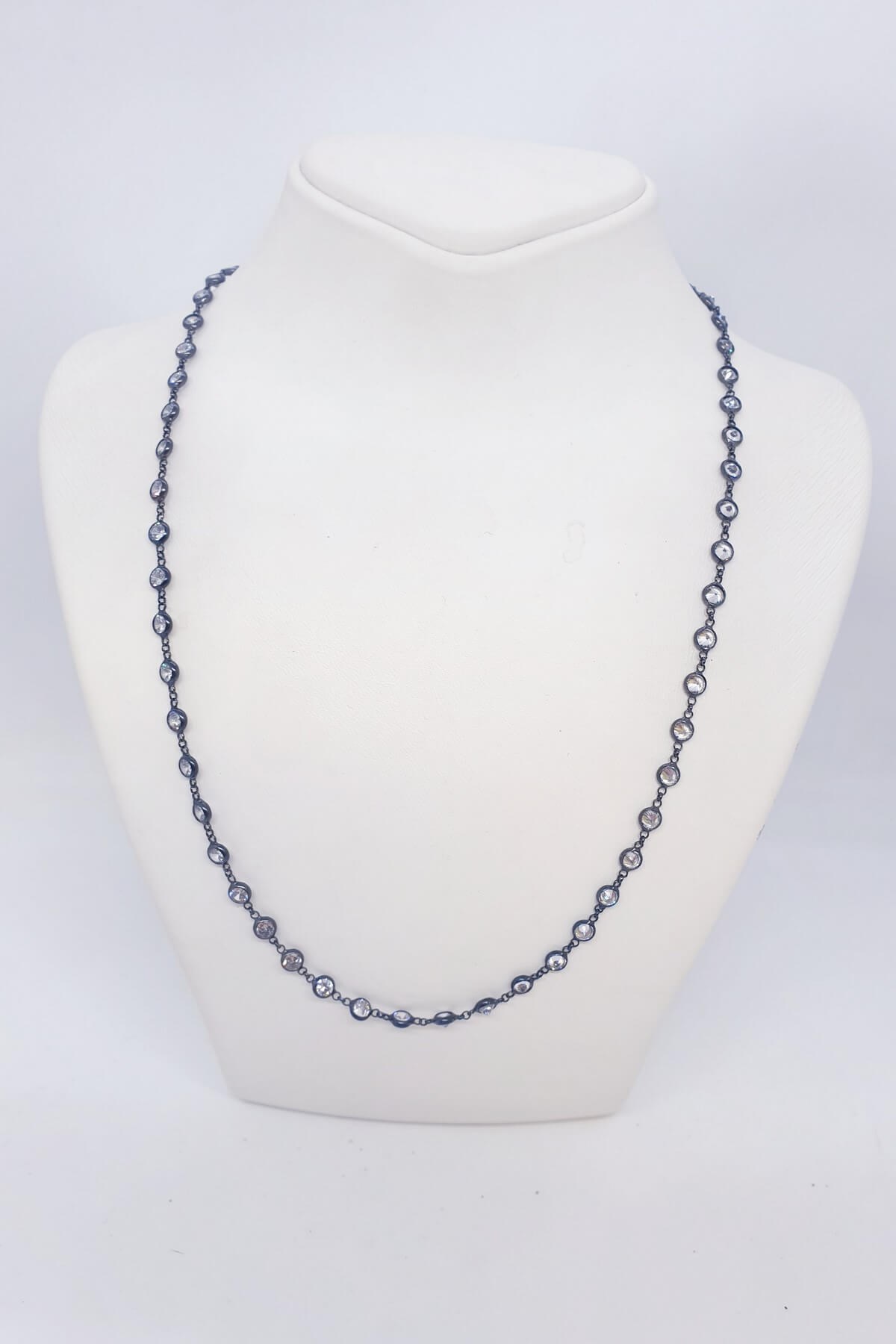 Oksitli Gümüş Taşlı Uzun Kolye