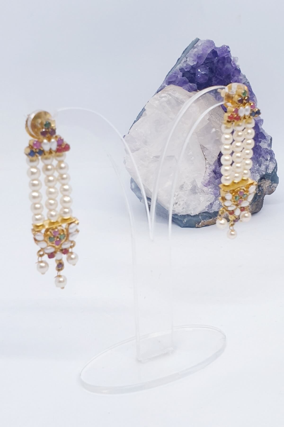 Otantik Zümrüt, Safir, Yakut, İnci Küpe