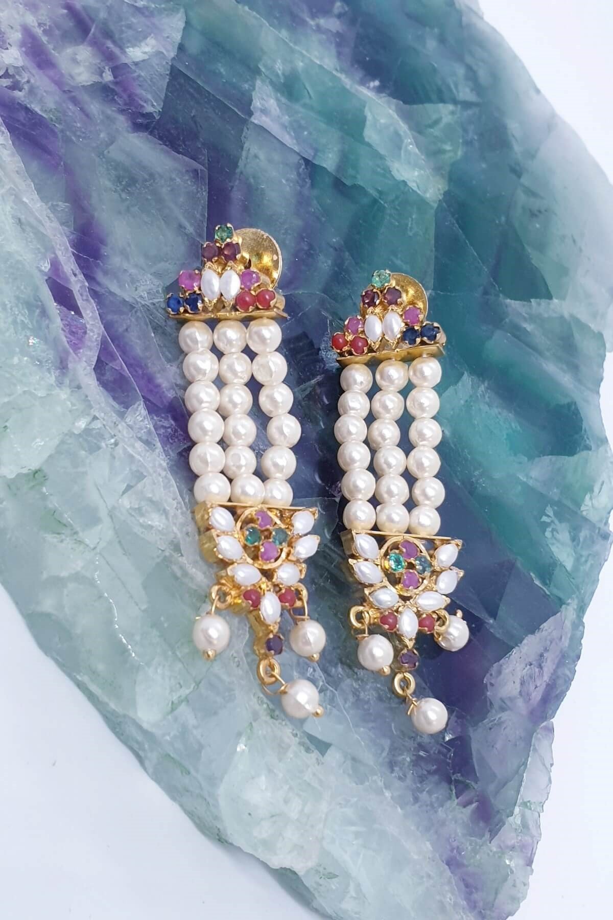 Otantik Zümrüt, Safir, Yakut, İnci Küpe