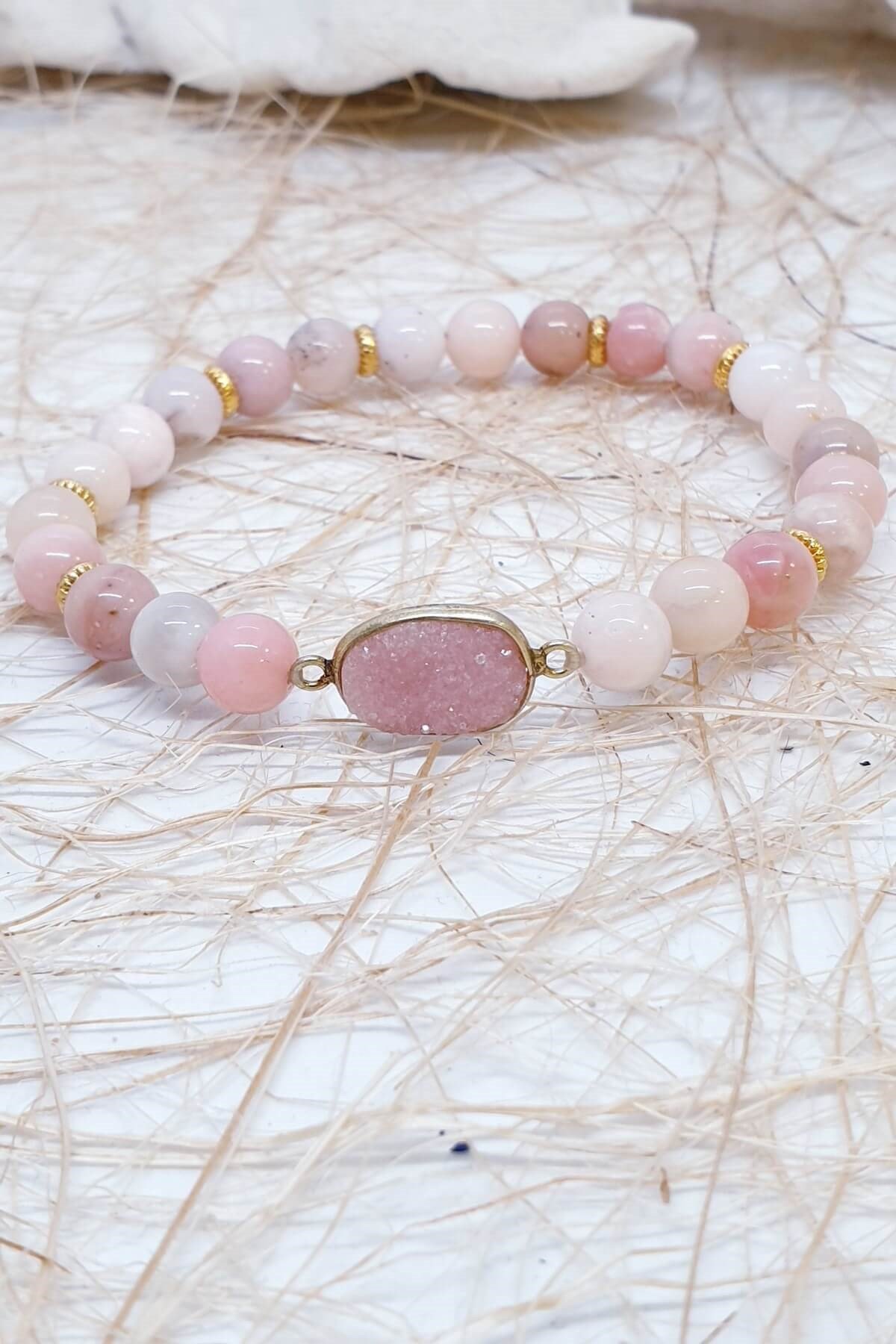 Pembe Opal Druzy Bileklik