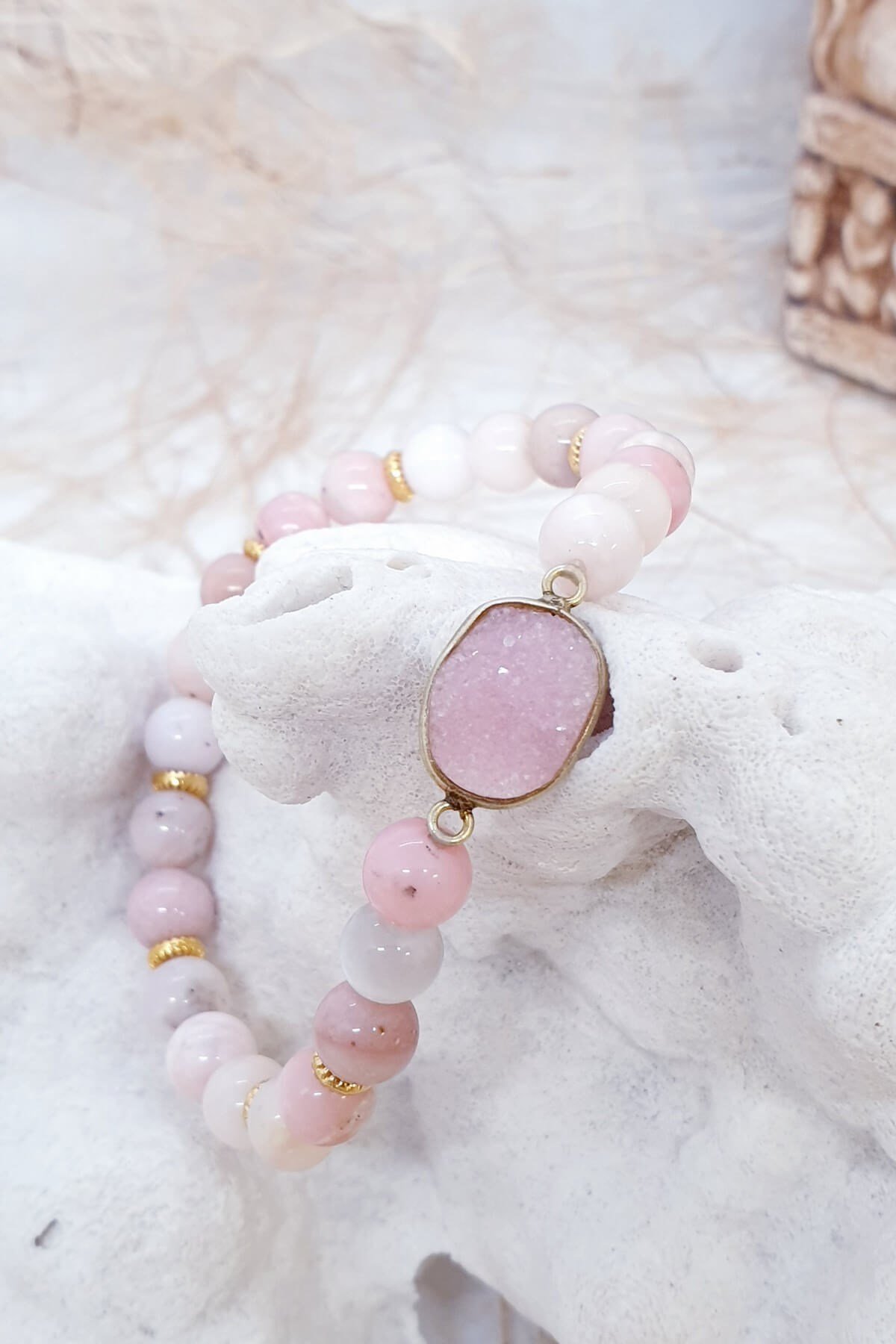 Pembe Opal Druzy Bileklik