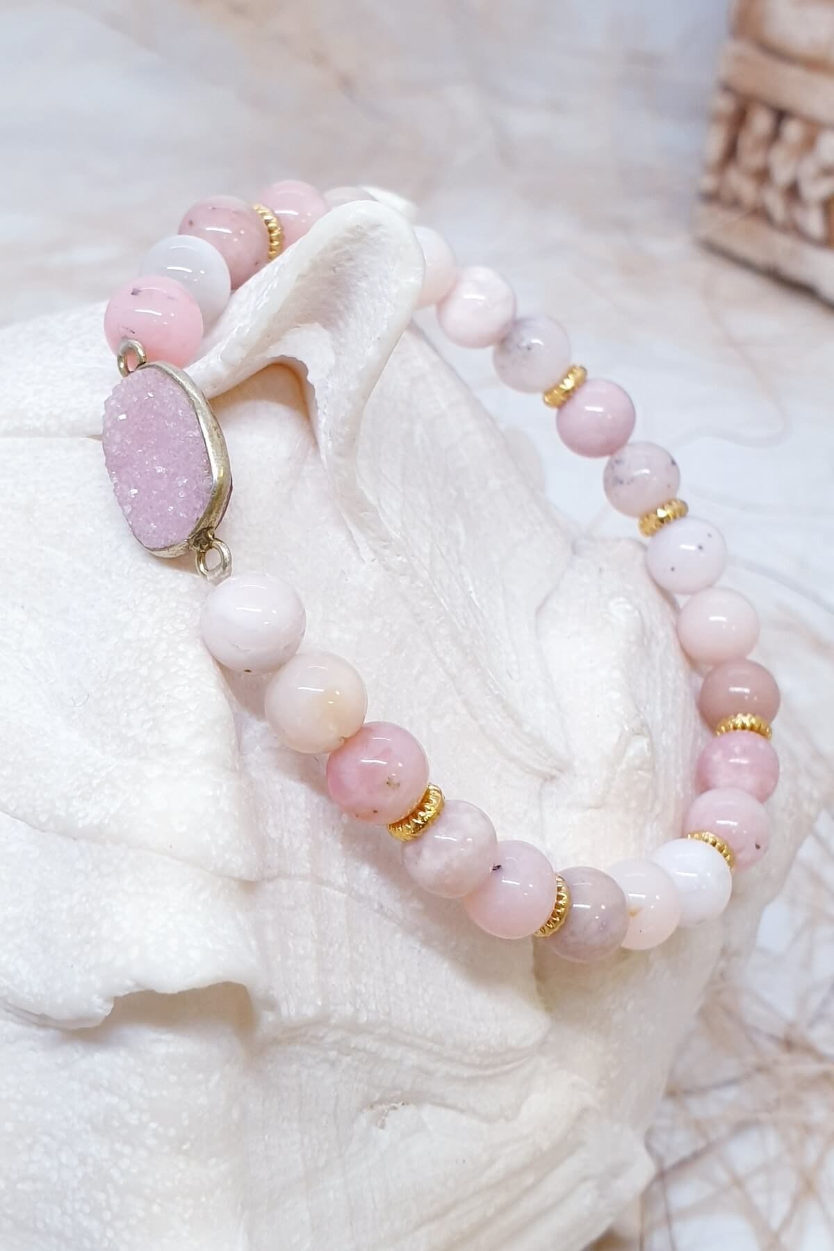 Pembe Opal Druzy Bileklik