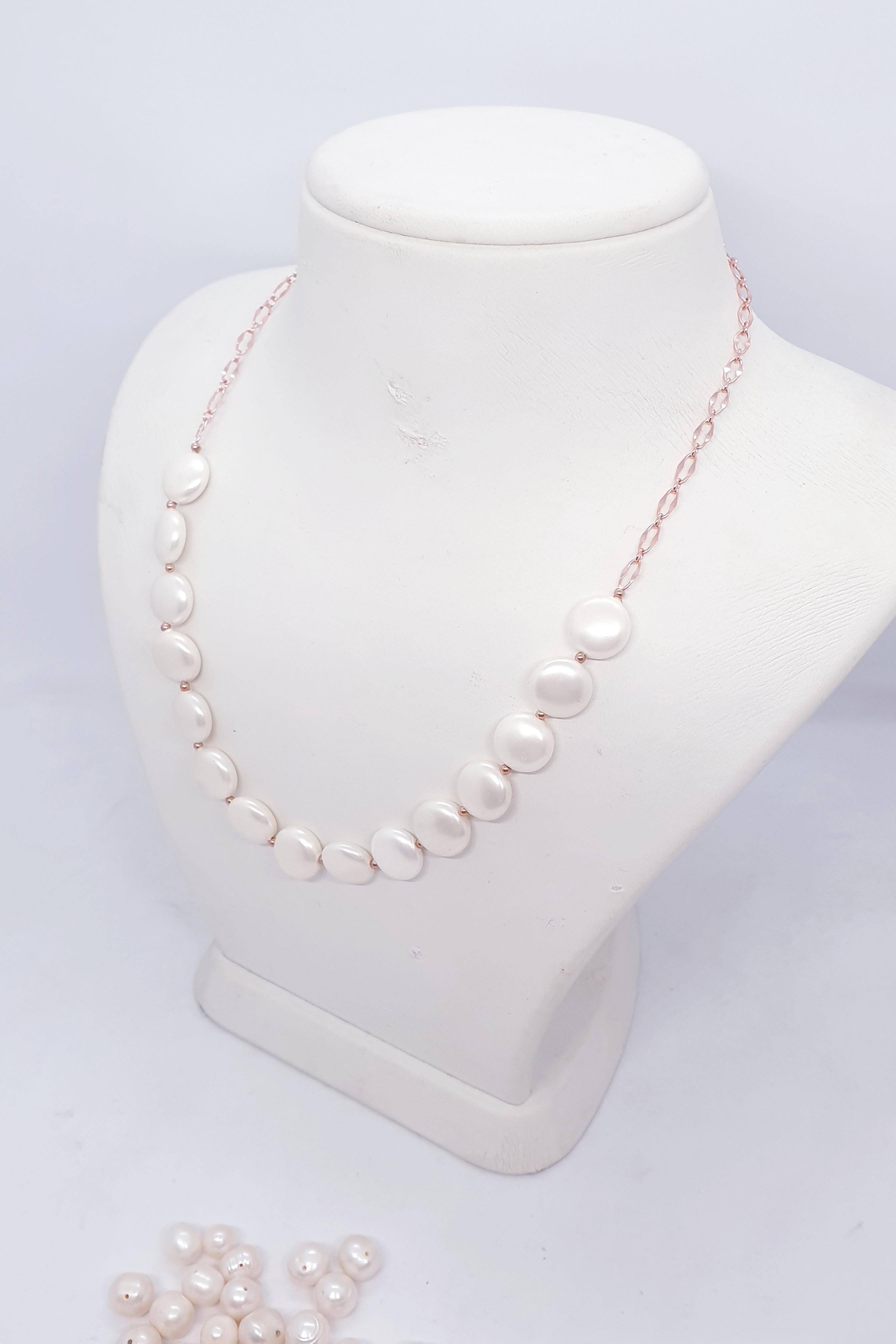 Sedef Yassı Yuvarlak  İnci Kolye