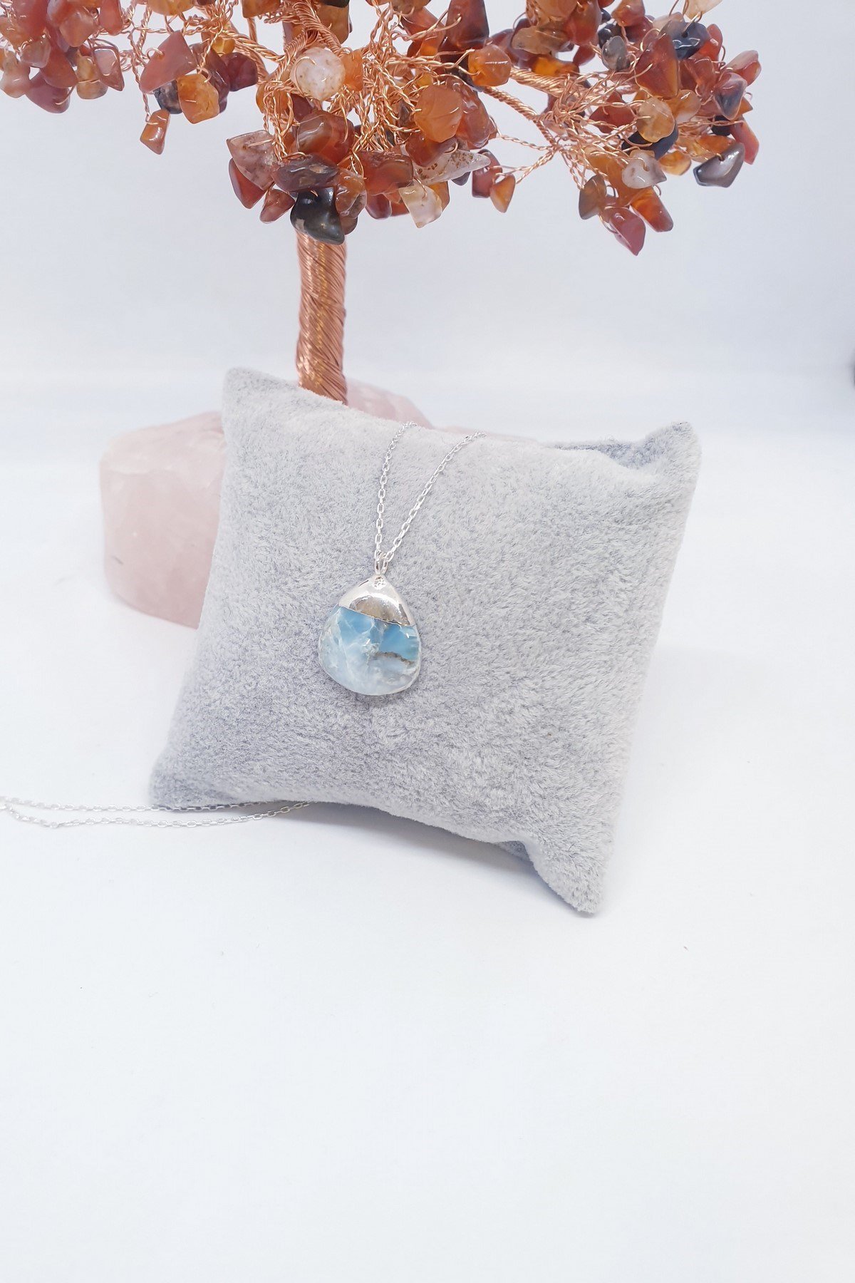 Tamburlanmış Larimar Kolye