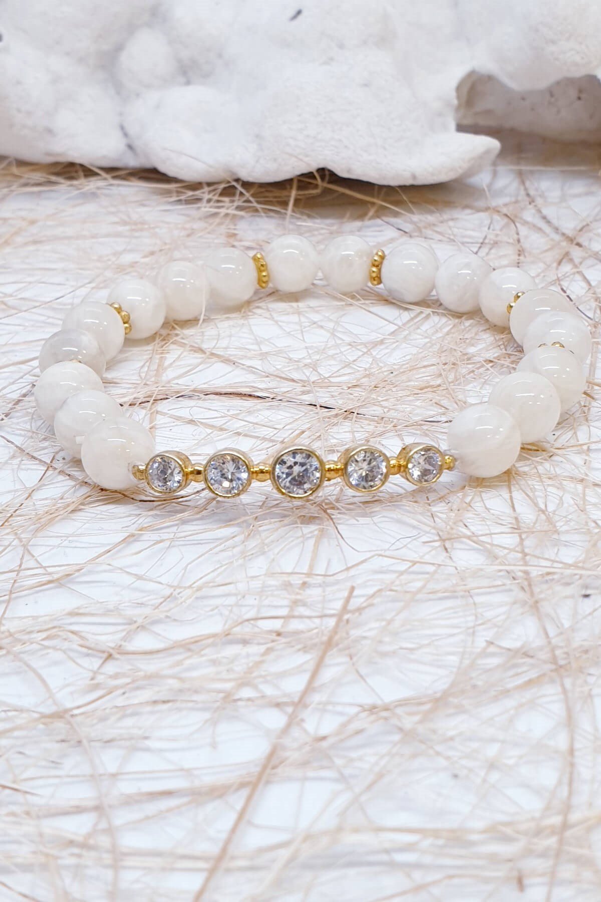 Taşlı Ay Taşı Butik Tasarım Bileklik