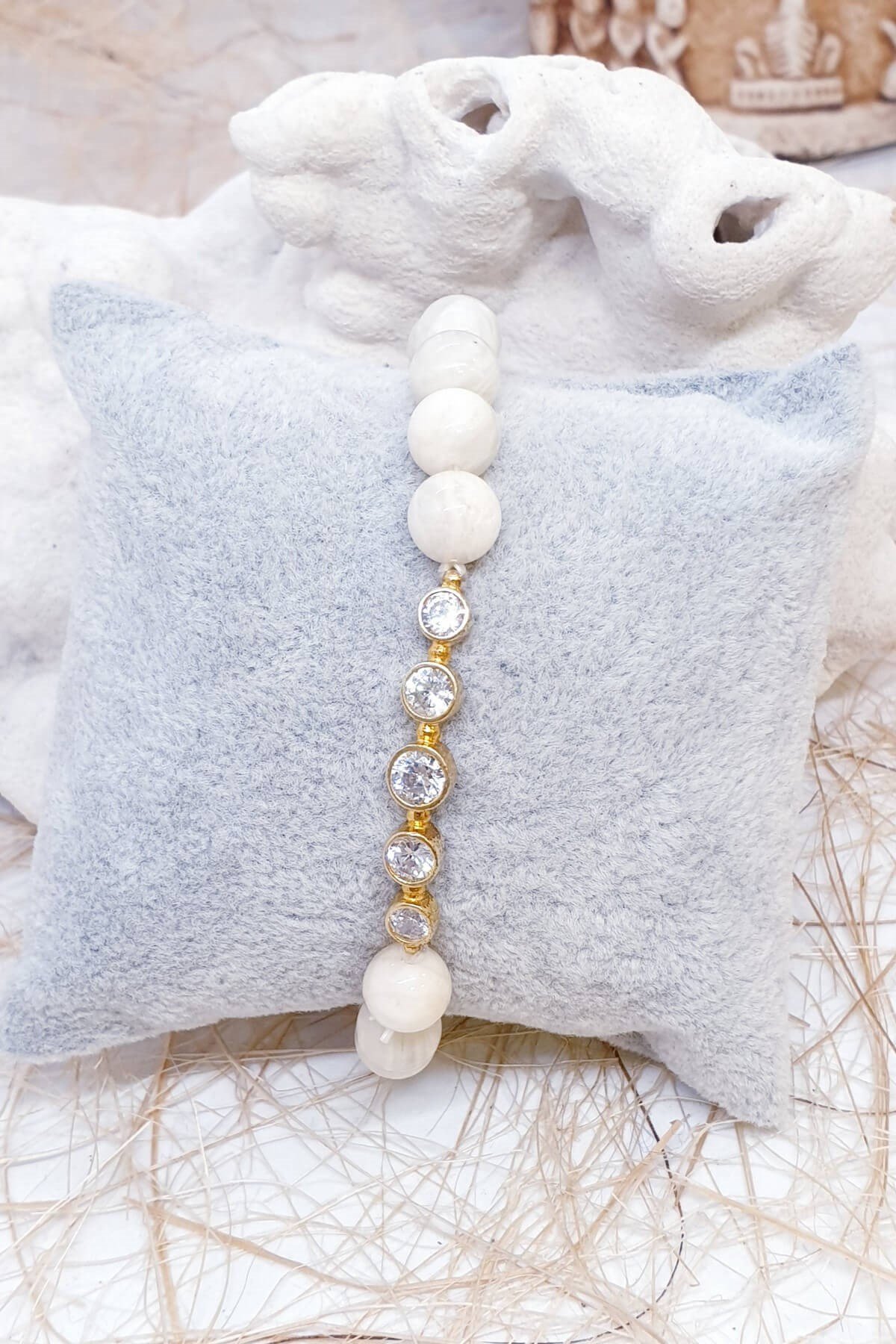 Taşlı Ay Taşı Butik Tasarım Bileklik