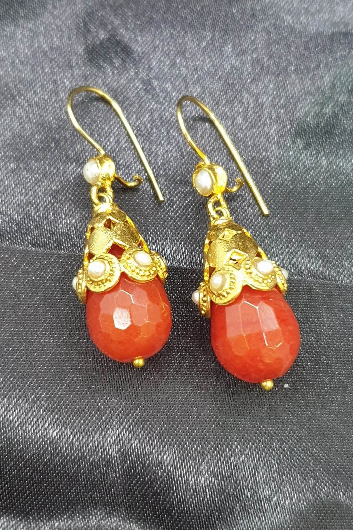 Turuncu Jade Harem Küpe