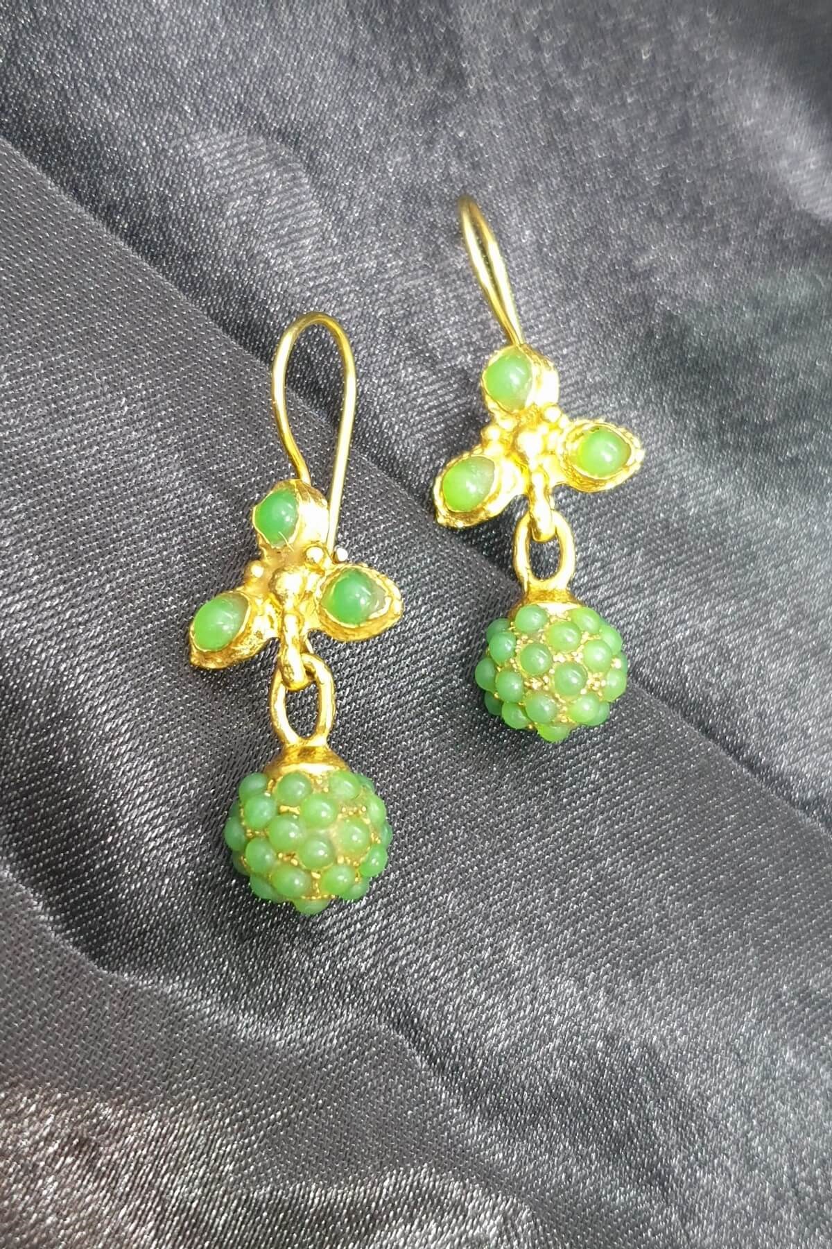 Yeşil Akik Top Küpe